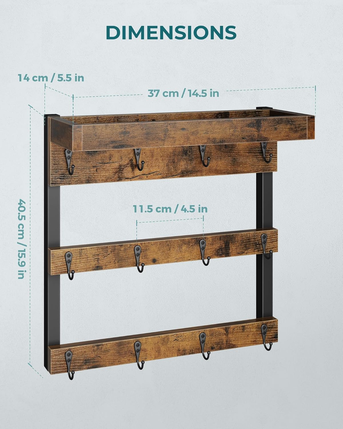 OROPY Coffee Mug Rack Wall Mounted, Rustic Wood Cups Rack, 12 Hooks & Shelf | Coffee Mug Holder for Home Kitchen