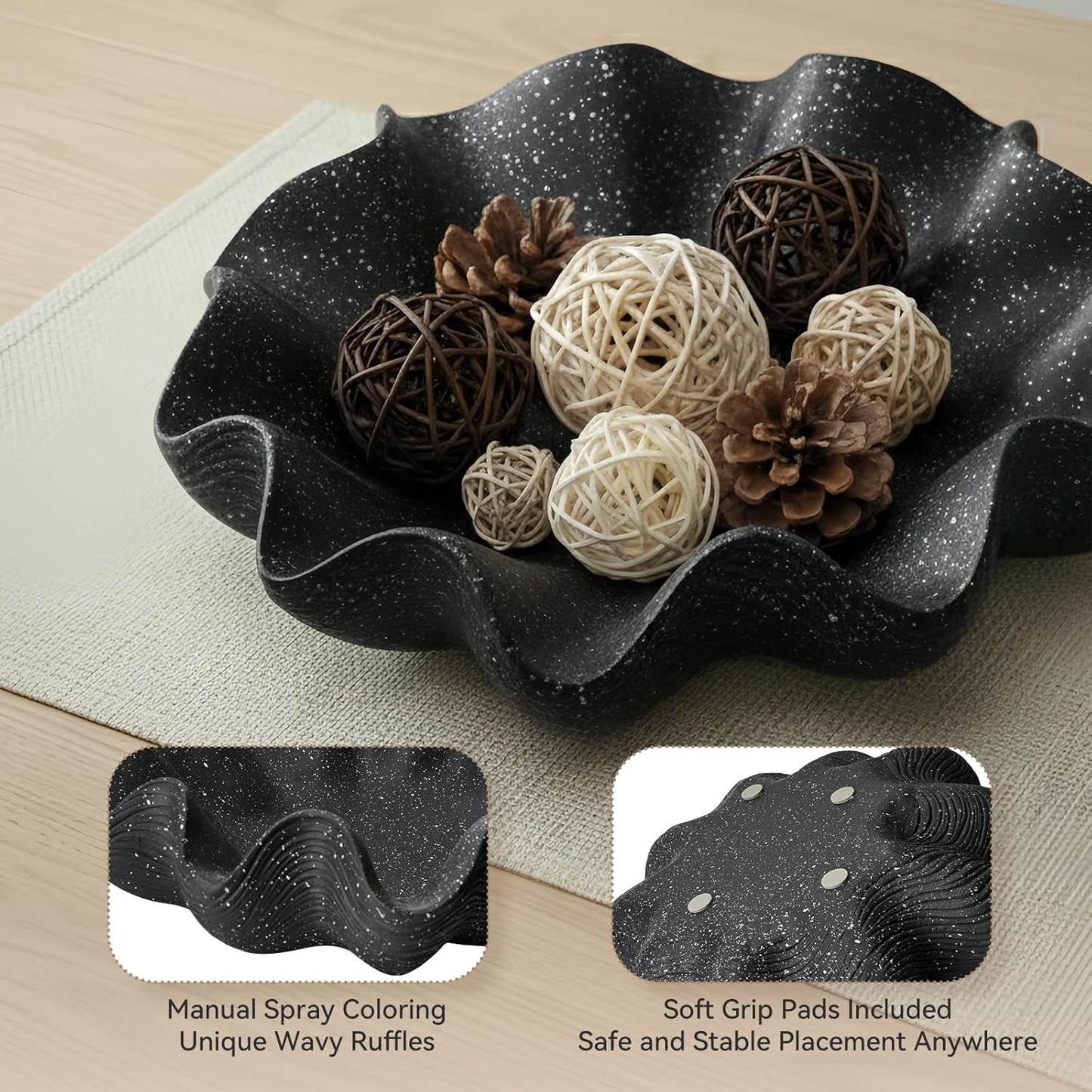Scalloped Decorative Bowl Home Decor / Starry Black