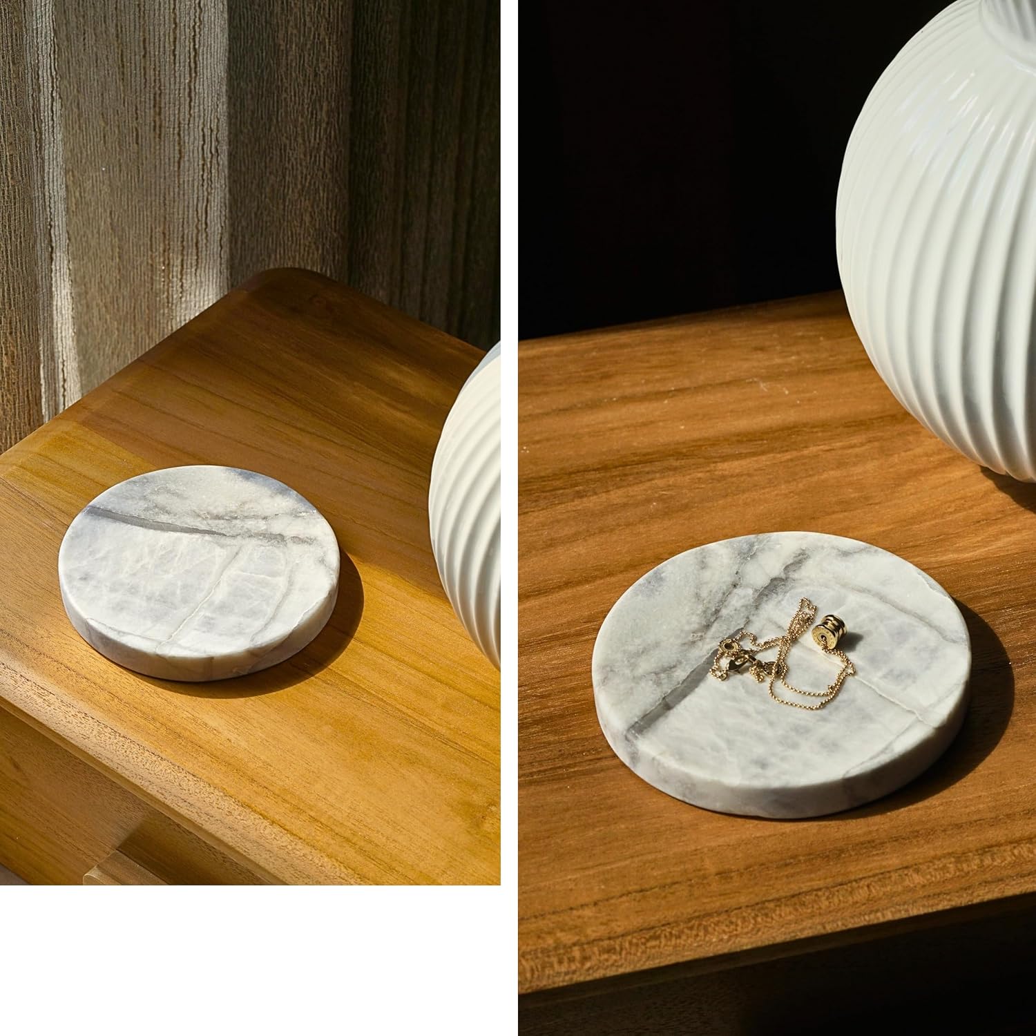 Round Marble Dish Tray- Grey Marble / Natural