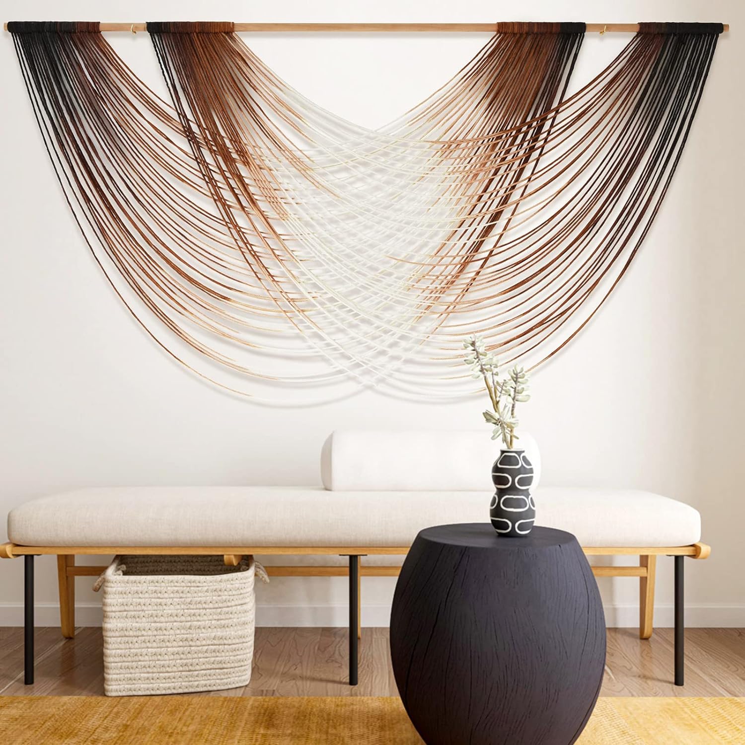Macrame Wall Hanging Brown Dip Dyed Boho Fiber Art Decor 57"W*35"L