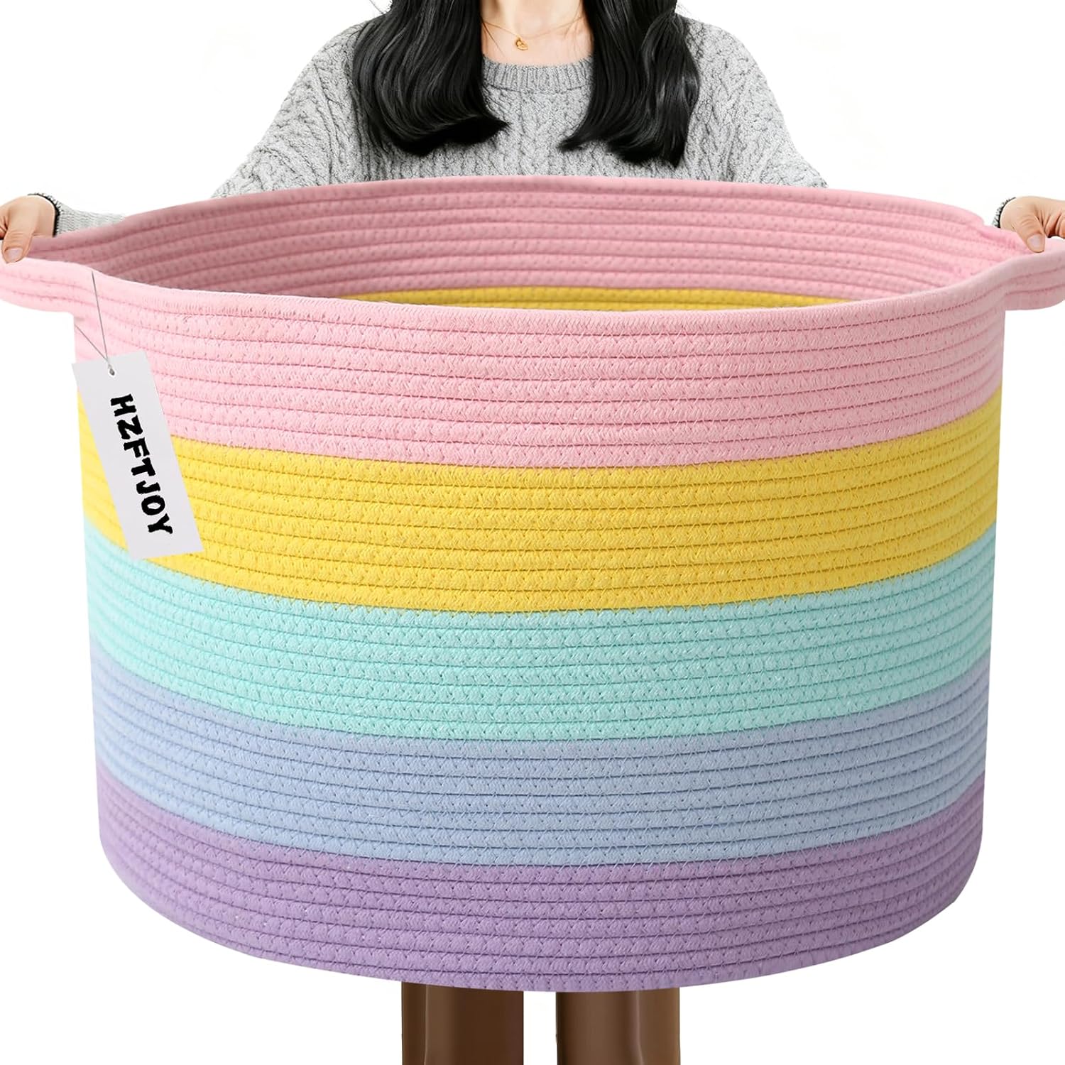 115L Large Blanket Basket,Rope Woven Laundry Basket-Colorful