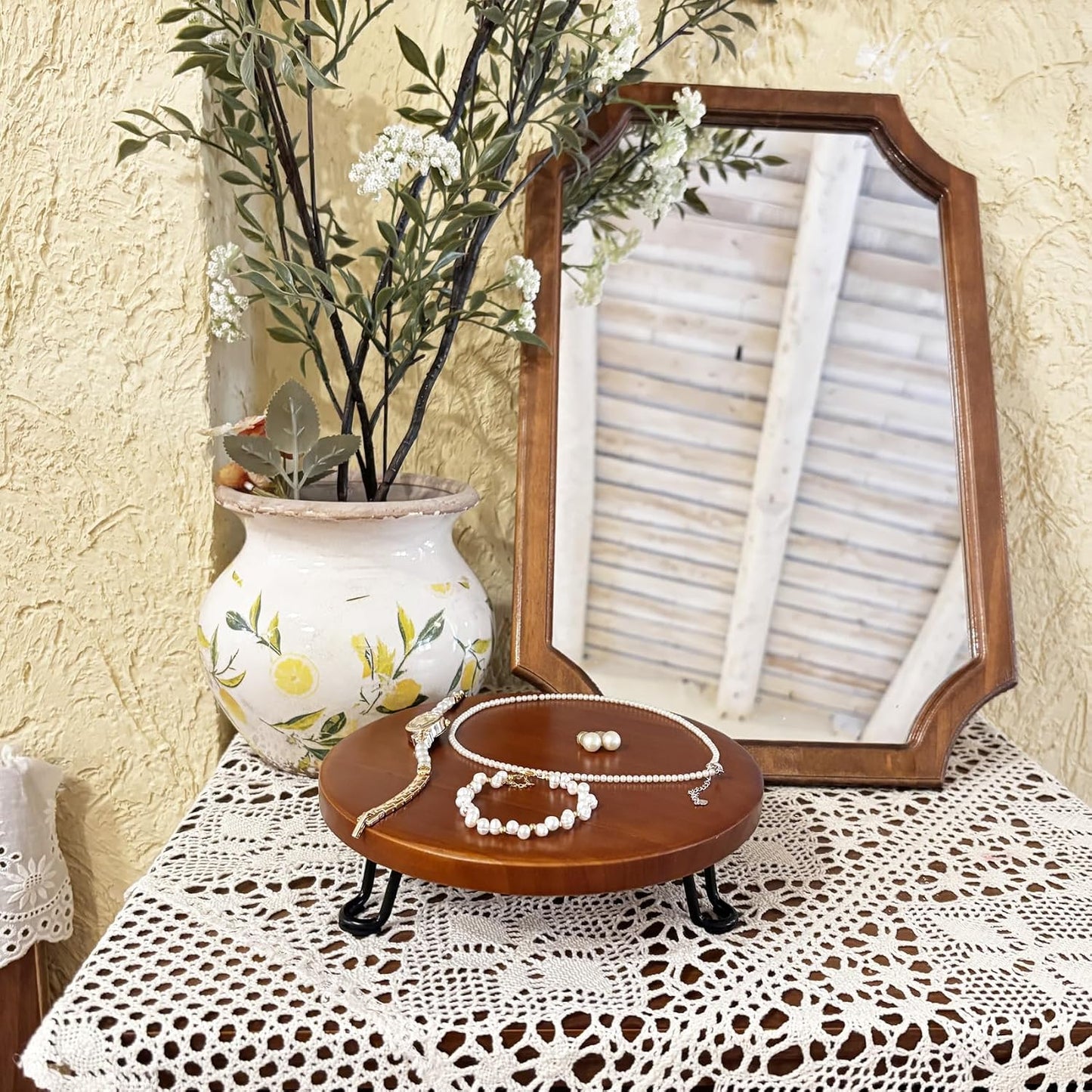 Decorative Pedestal Tray Stand for Countertop Organizer / Brown / 8 Inch