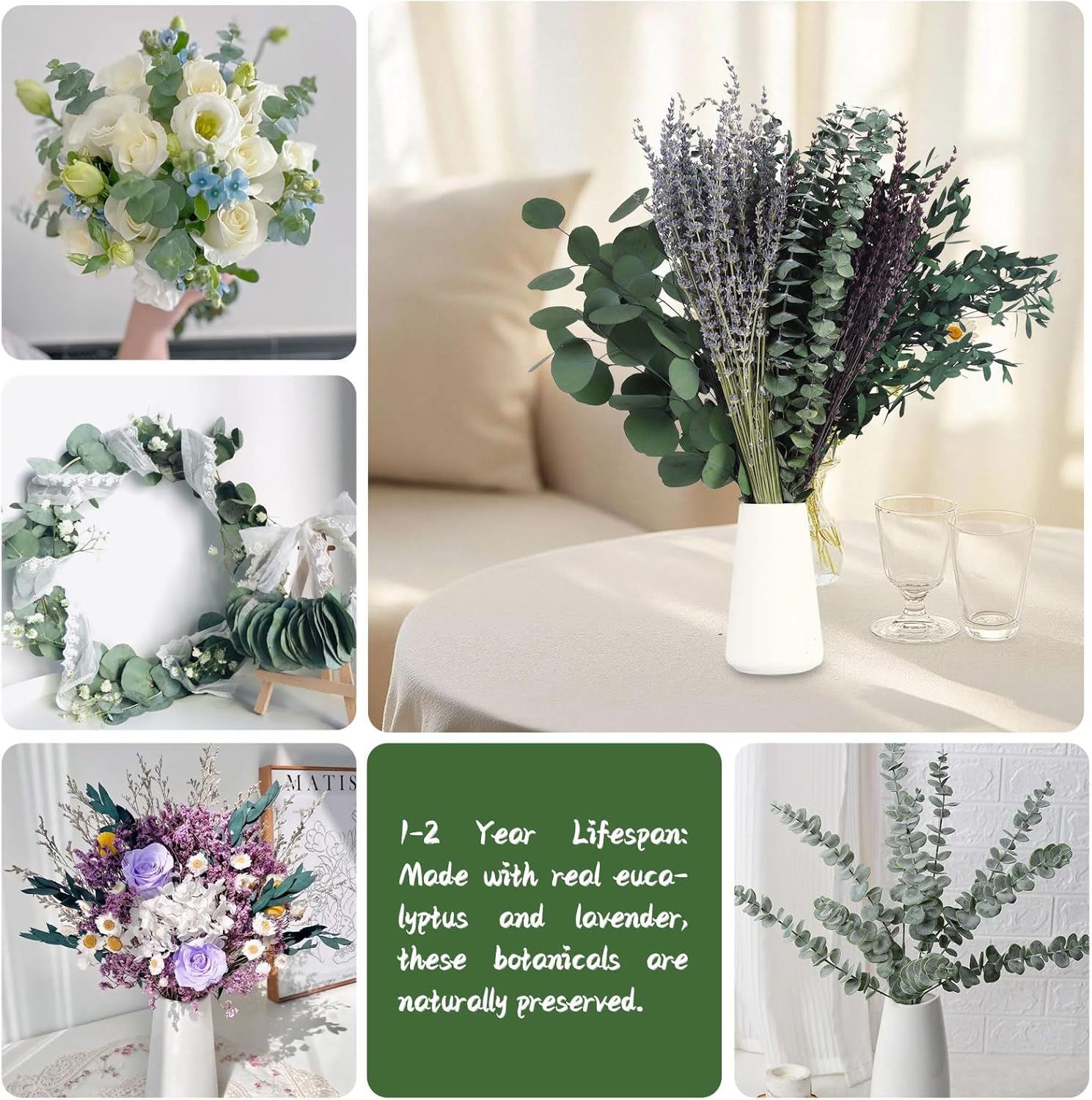 120+ Pcs Mixed Dried Eucalyptus & Lavender Flowers for Shower / Natural