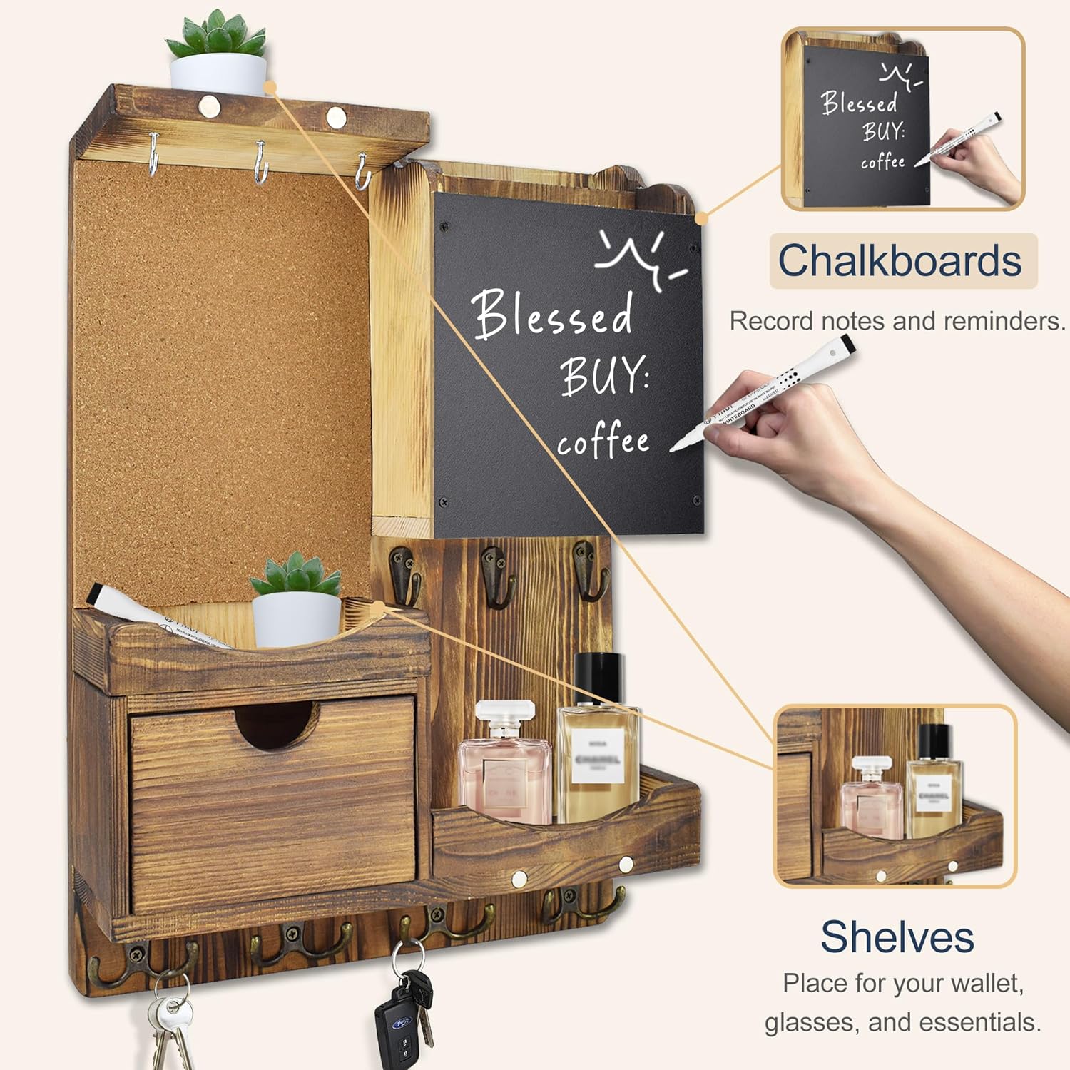 Key Holder Wall Mount / Natural Wood / Vertical
