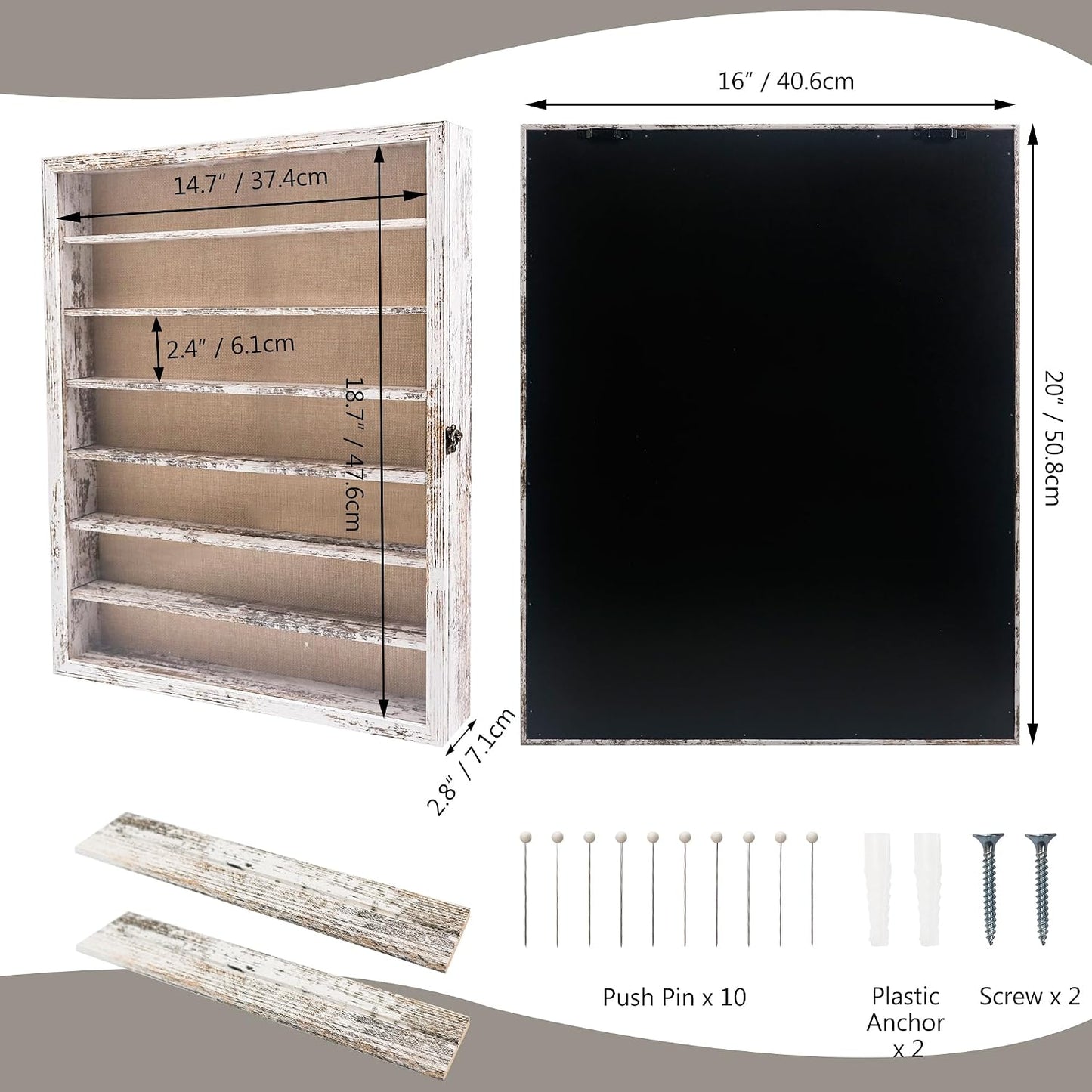 16x20 Wooden Shadow Box Frame with Removable Shelves Deep Display Case for Military Medals Keepsakes White