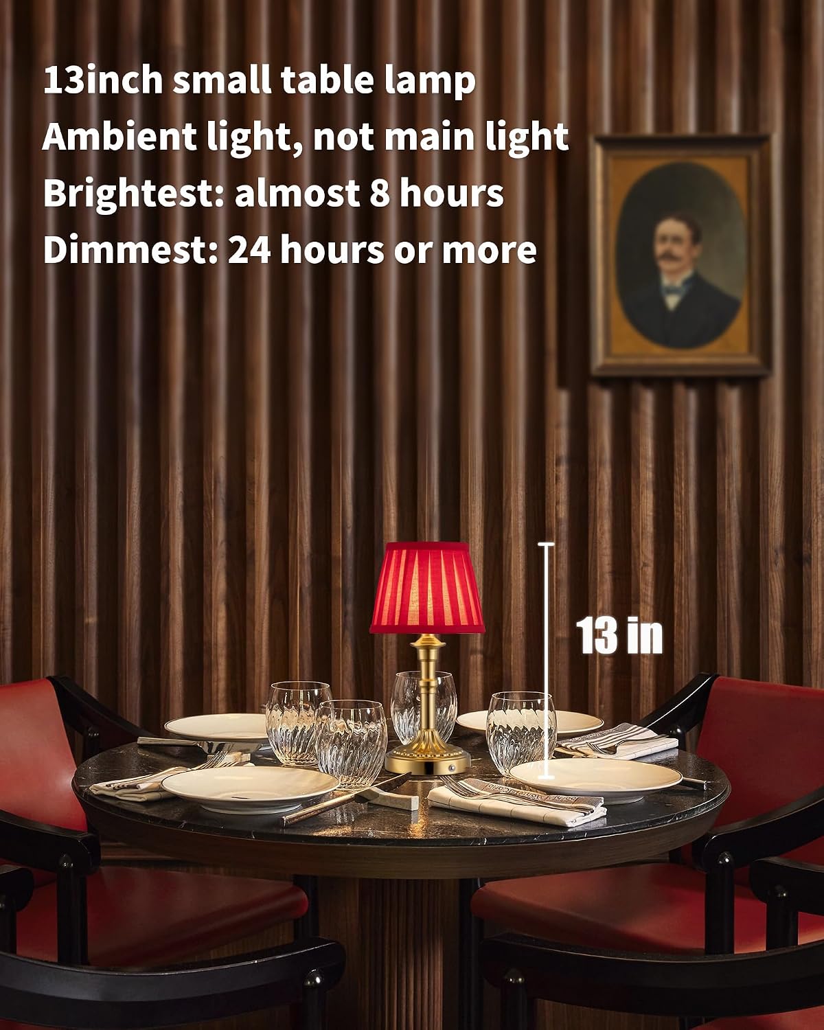 KDG Gold Cordless Table Lamps Set of 2, Red Fabric Shade Small Desk Lamp | Portables 4000mAh Battery Powered, LED