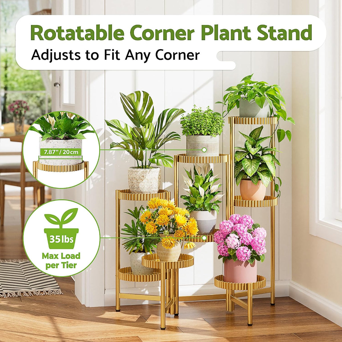Stand Plants, 8 Tier Metal Tiered Plant Stands Indoor, Corner Flodable Plant Stand Outdoor Planter Flower Pot for