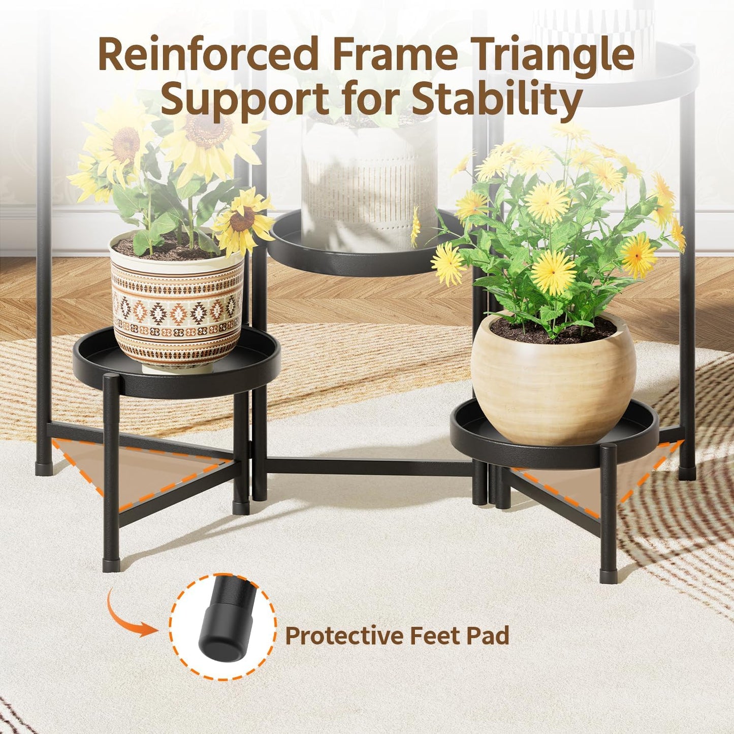 LASZOLA Plant Stand Indoor with 10 Inch Large Metal Tray, 6 Tier Black | Corner Tall Folding Flower Display Rack