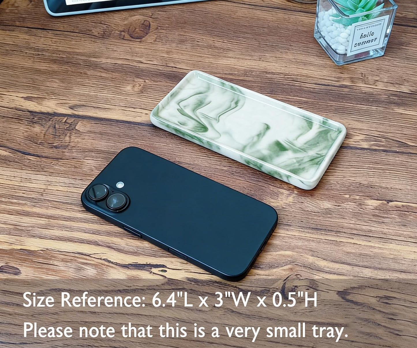 Tiny Ceramic Countertop and Vanity Tray for Cosmetics / 6.4 x 3 x 0.5 / Green
