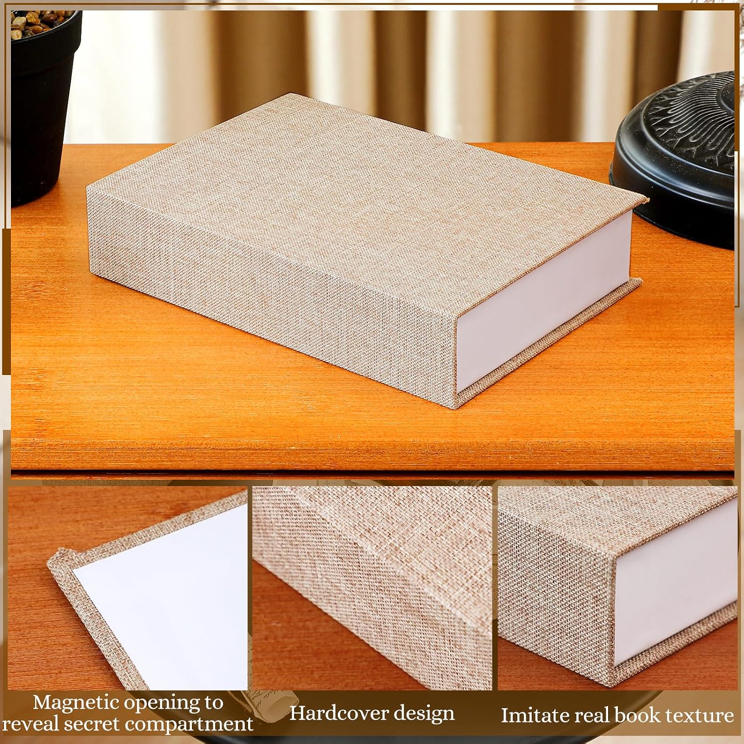 Fake Book Box Neutral Linen Book Box Decorative Faux Prop / 8.6 x 6.1 x 1.8 / Khaki / Set of 3