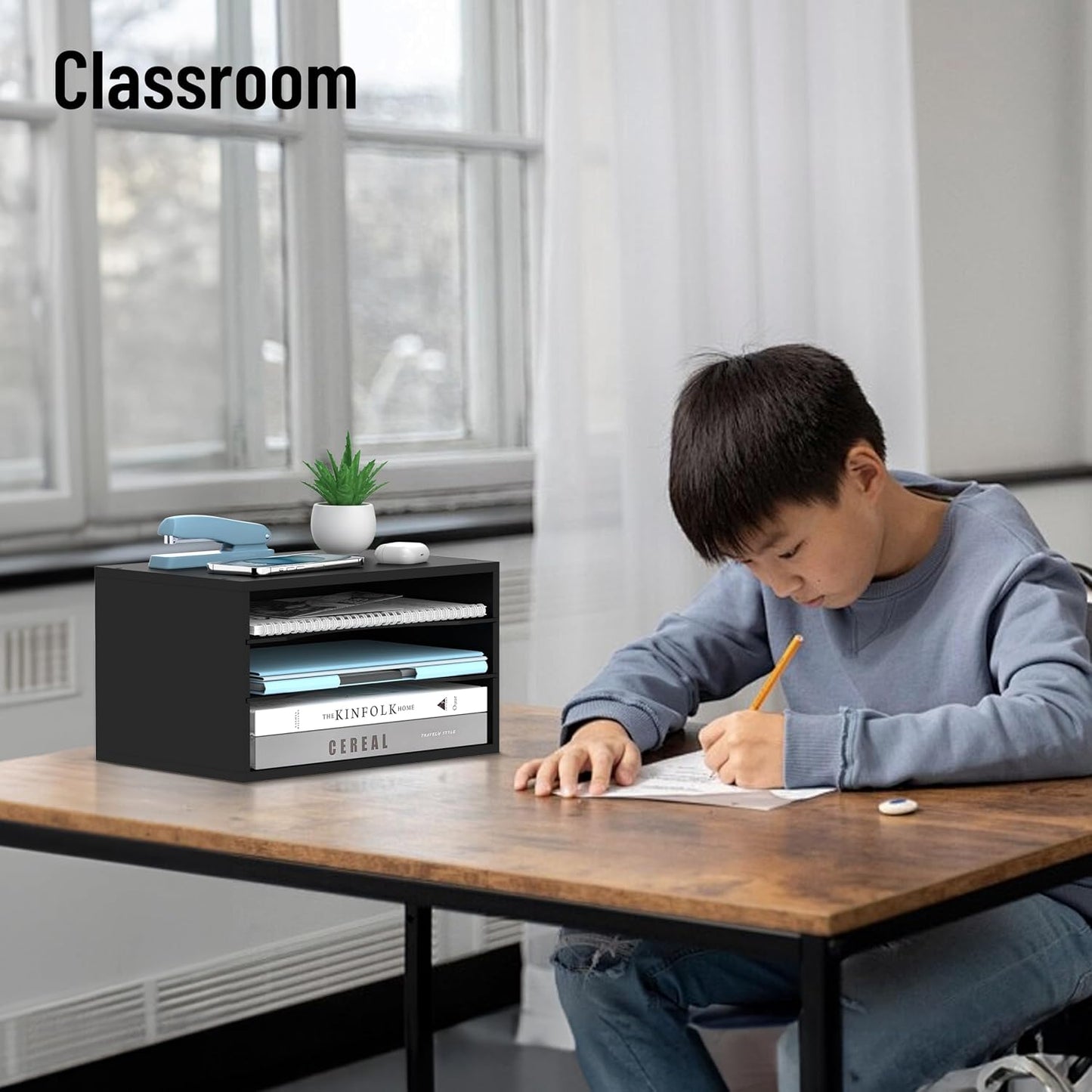 3-Tier Paper Organizer for Desk, Adjustable Mail Organizer, Black | 3-Tier Paper Organizer and Mail Organizer for Desk