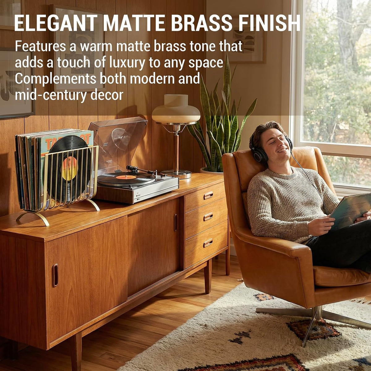 MyGift Brass Metal Mid-Century Wire Magazine Rack – Deluxe Tabletop or Floor Standing Sling Basket for Magazines and