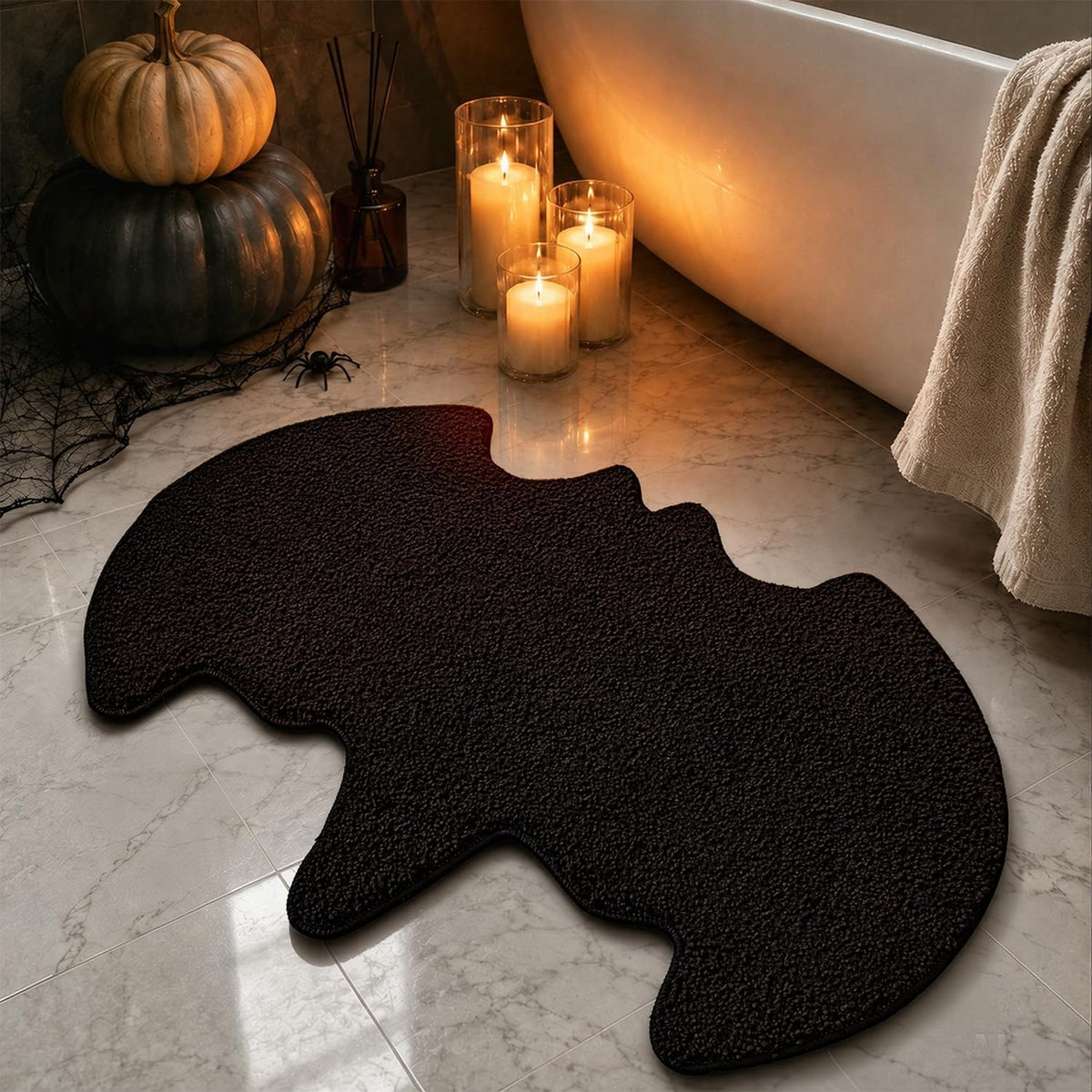 Artoid Mode Black Cat Jack-O'-Lantern Ghost Pumpkins Halloween Doormat, Seasonal Low-Profile Floor Switch Mat for Indoor Outdoor 17x29 Inch