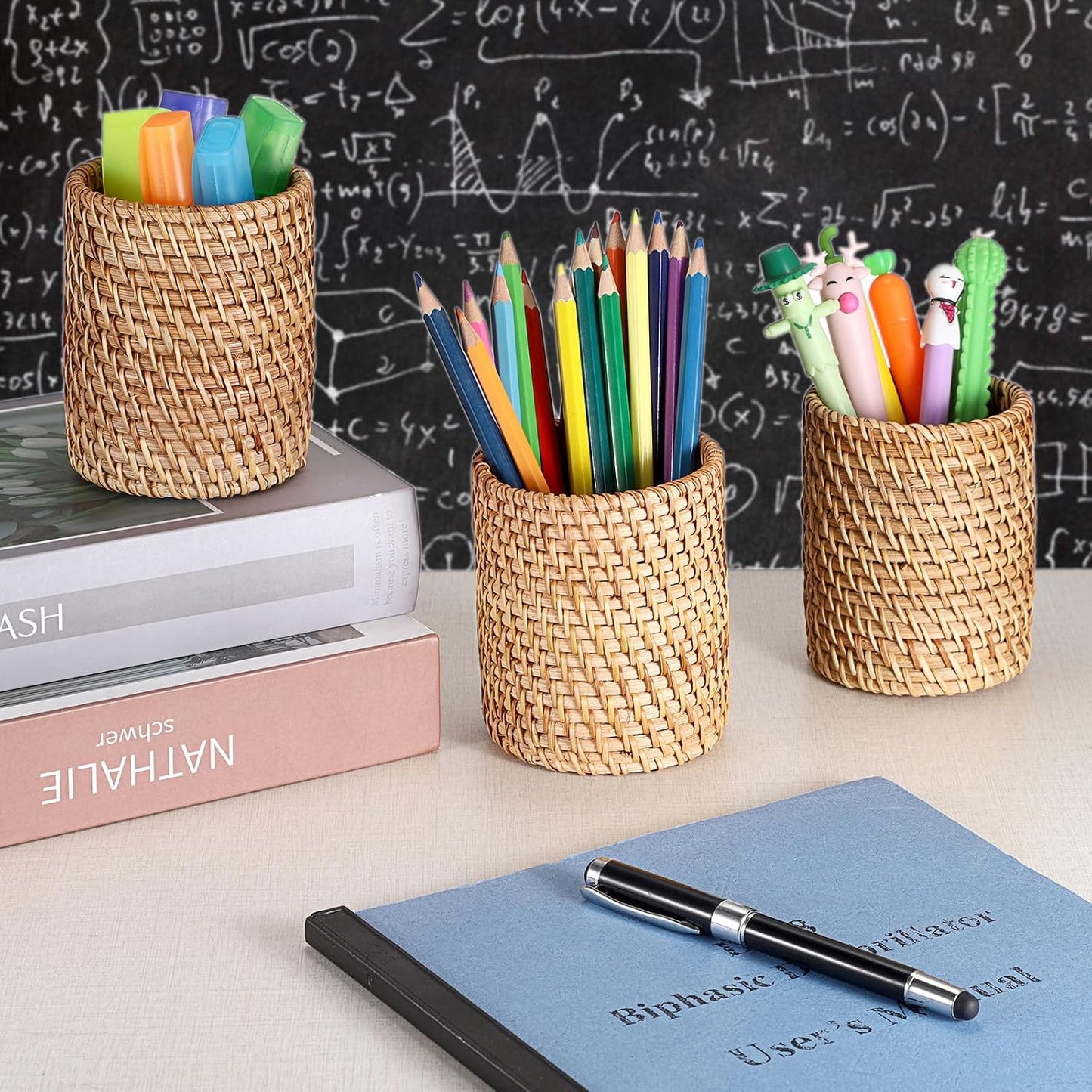 Handmade Desk Pencil Holders Makeup Brush Holder Multi-Functional Woven Basket / Cylinder / Set of 3