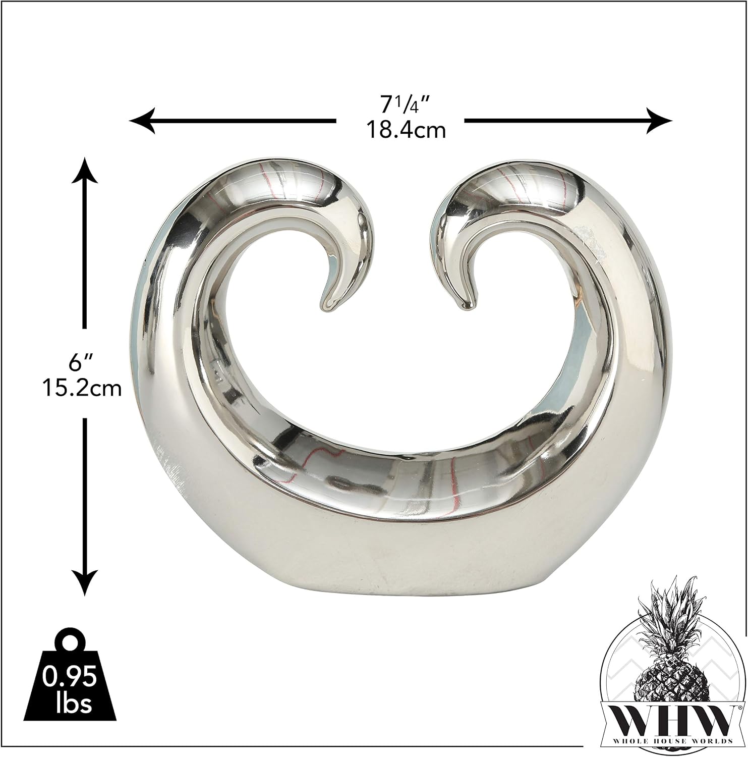 Titanium Glazed Ceramic / Curled Wave / Silver / Set of 2