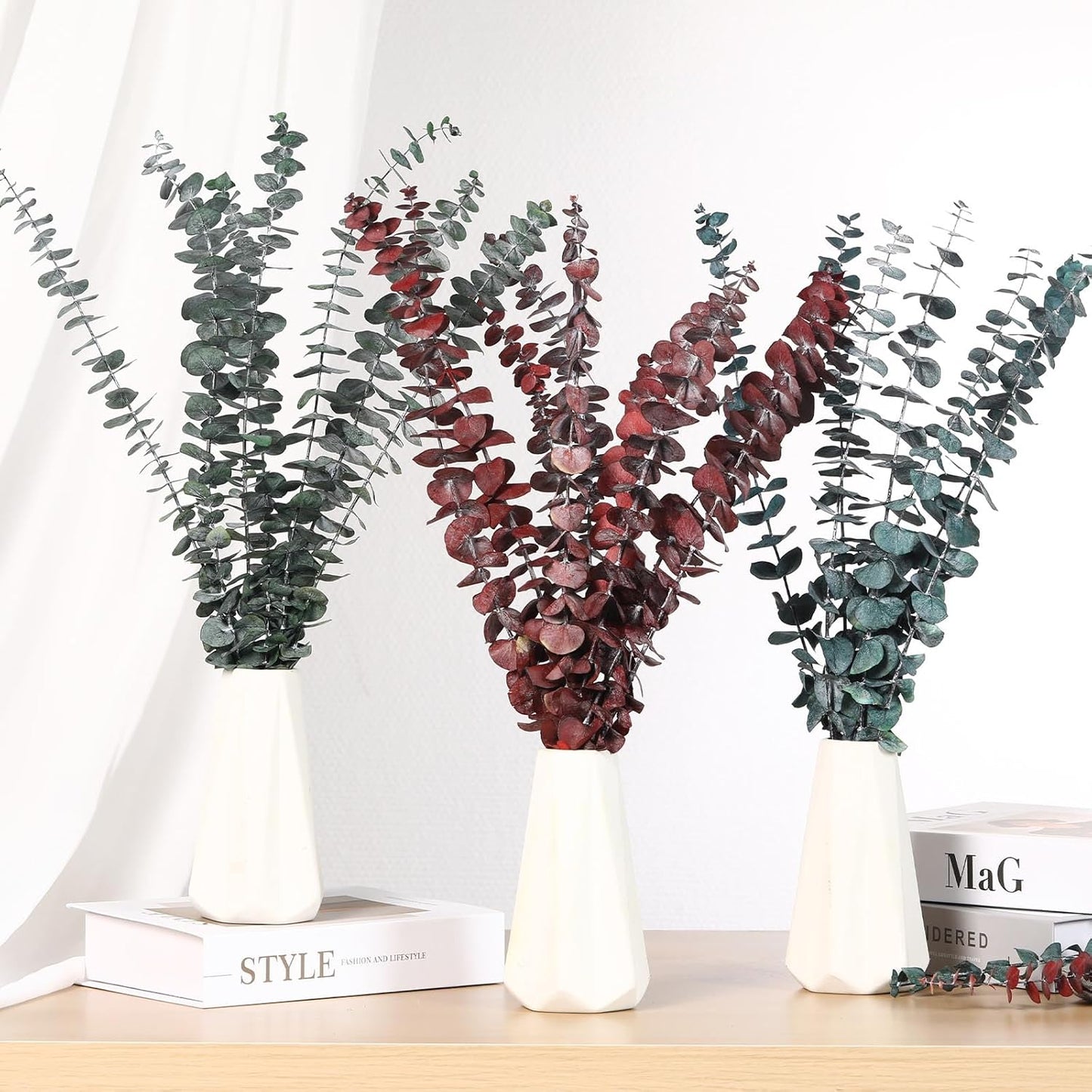 17'' Natural Real Live Eucalyptus Leaves Branches Hanging Shower / Red / Set of 20