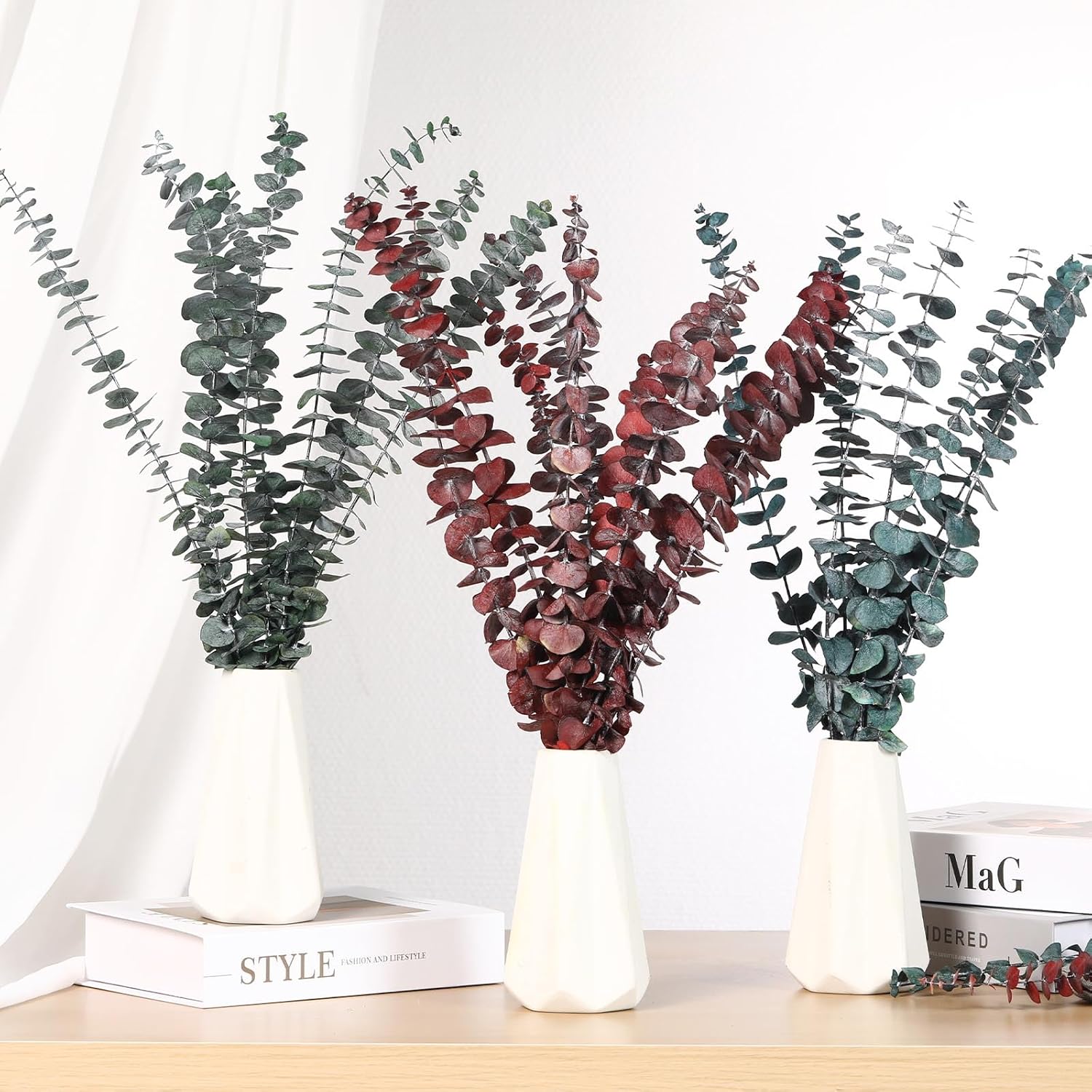 17'' Natural Real Live Eucalyptus Leaves Branches Hanging Shower / Red / Set of 20