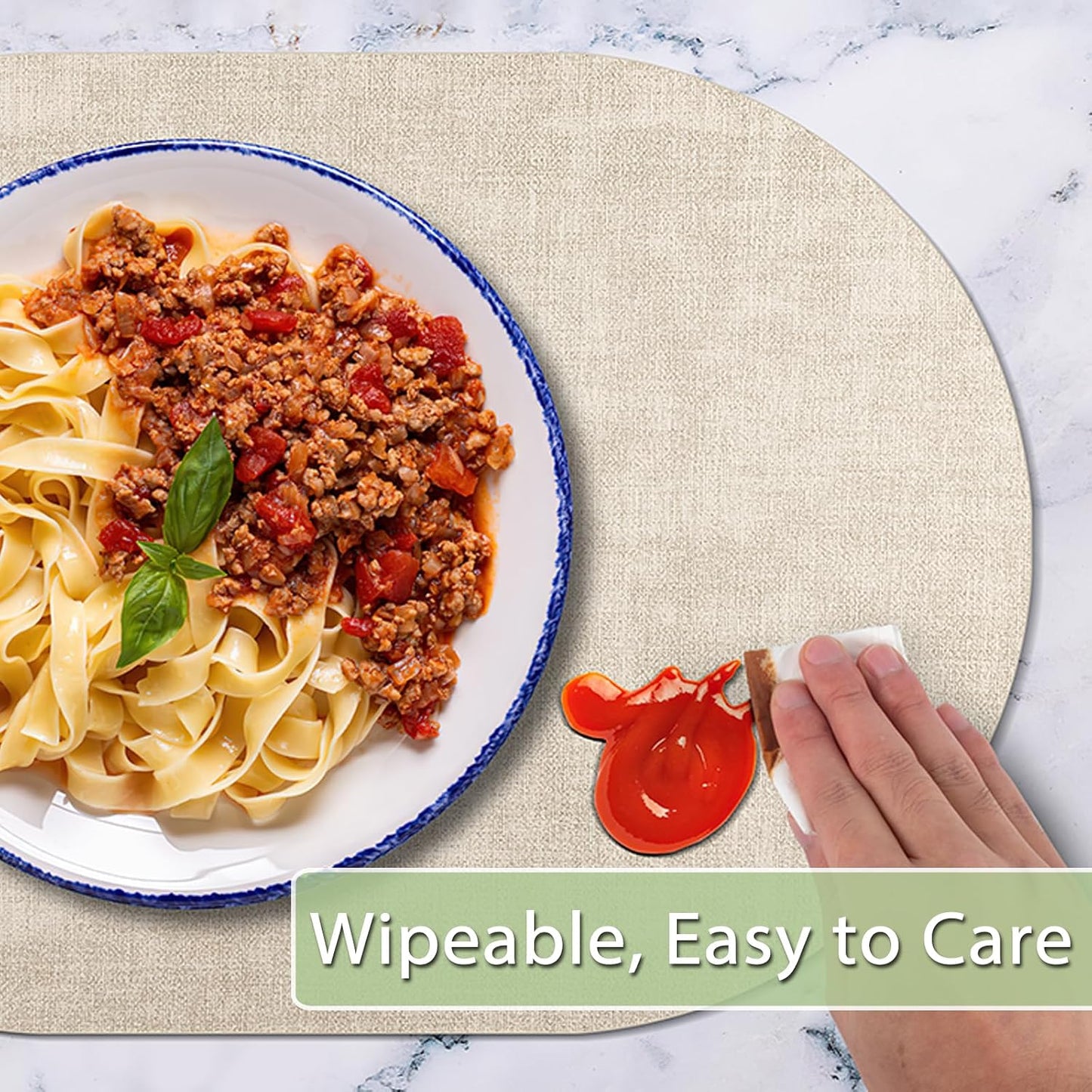 Placemats for Dining Table Set of 8 Non-Slip, Heat Resistant Oval Leather Placemat Double Layer, Waterproof Table Mats