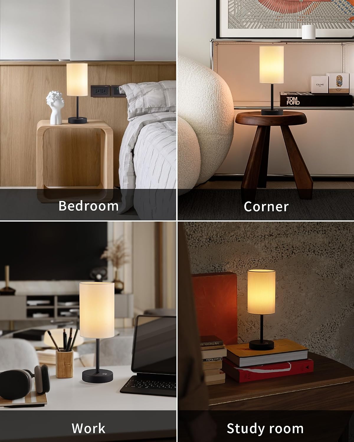 KDG Black Cordless Table lamp, Portable Bedside 4000mAh LED Desk Lamp | Rechargeable 3 Brightness Levels Emergency
