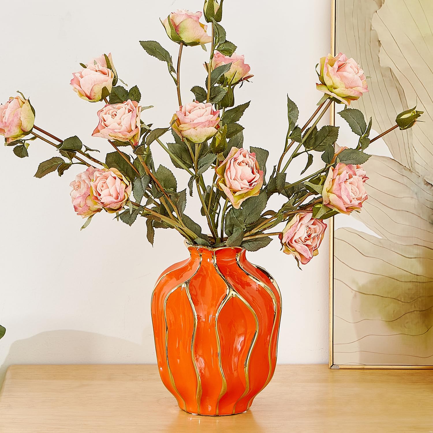 Decorative Ceramic Flower Vase / Orange-pomegranate-shaped