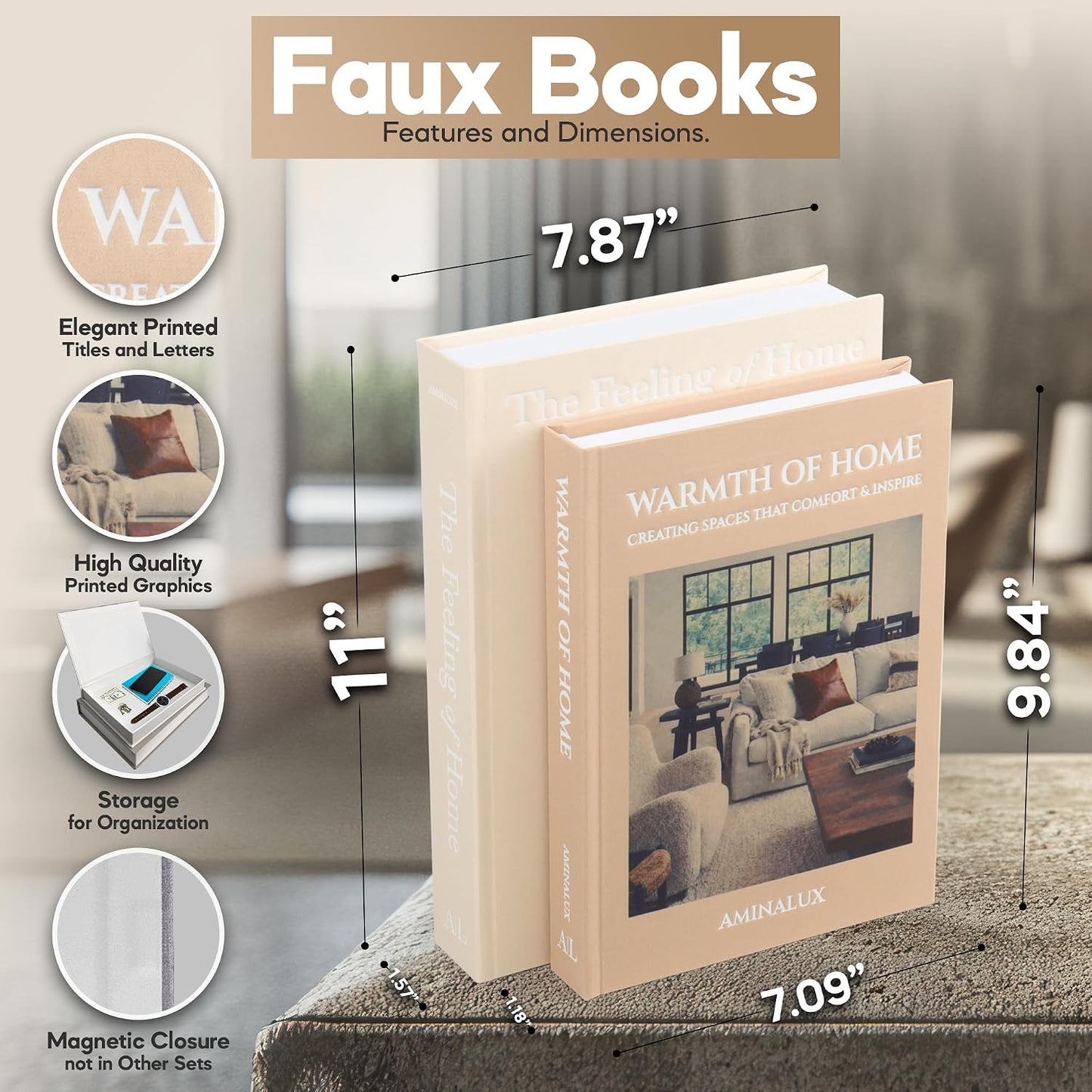 Faux Linen Book Boxes / Cream/beige / Set of 2