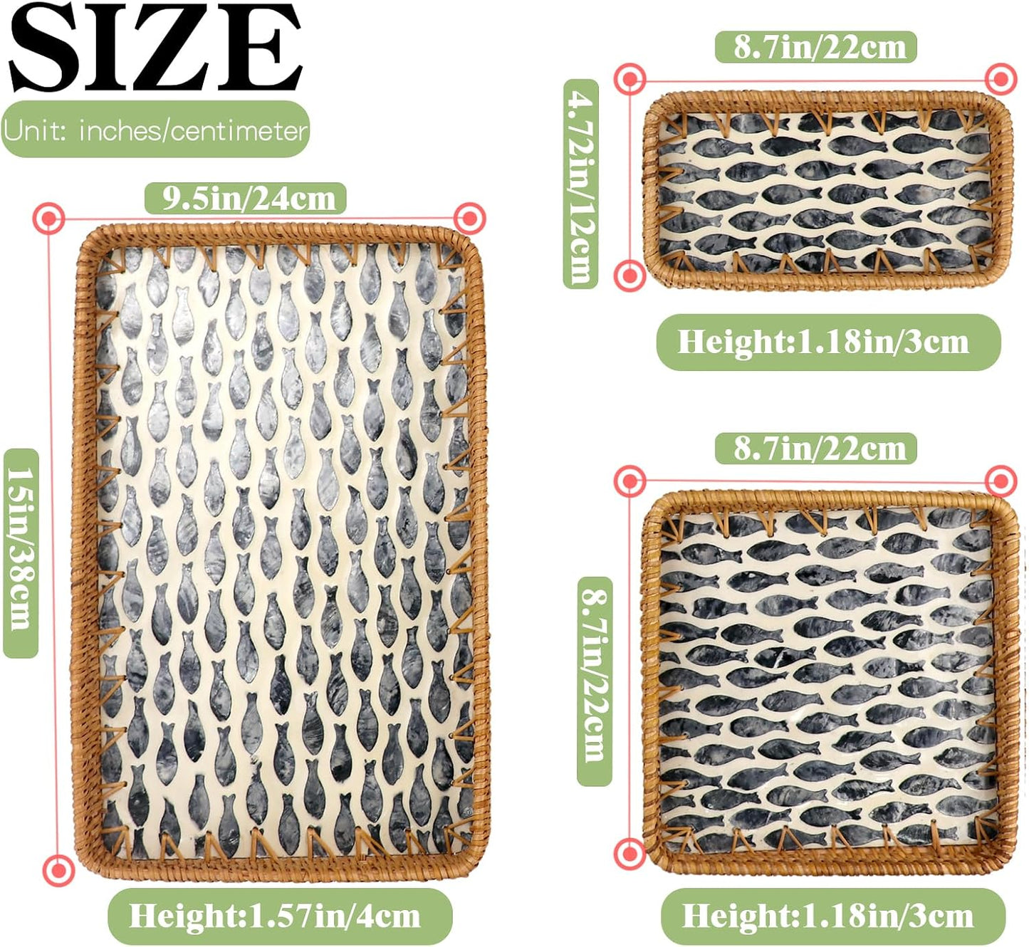 Rectangle Rattan Serving Tray / Black Fish