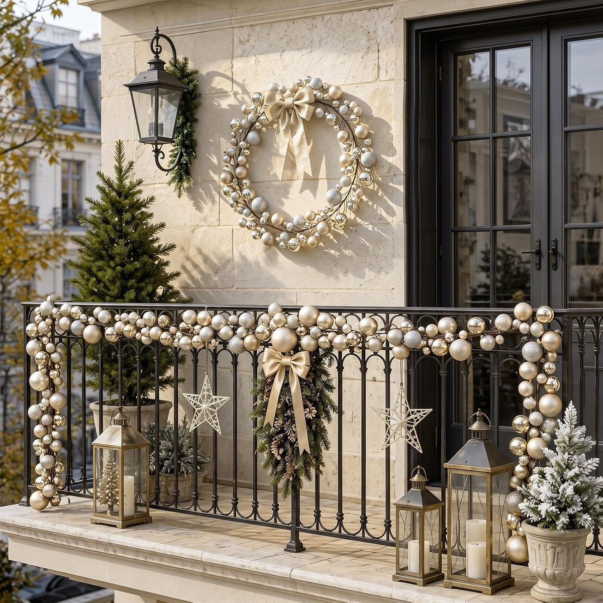 2 Pcs 15 ft Christmas Ball Ornament Garland, Champagne Gold | Bauble Bulb Christmas Tree Ball Decoration Shatterproof