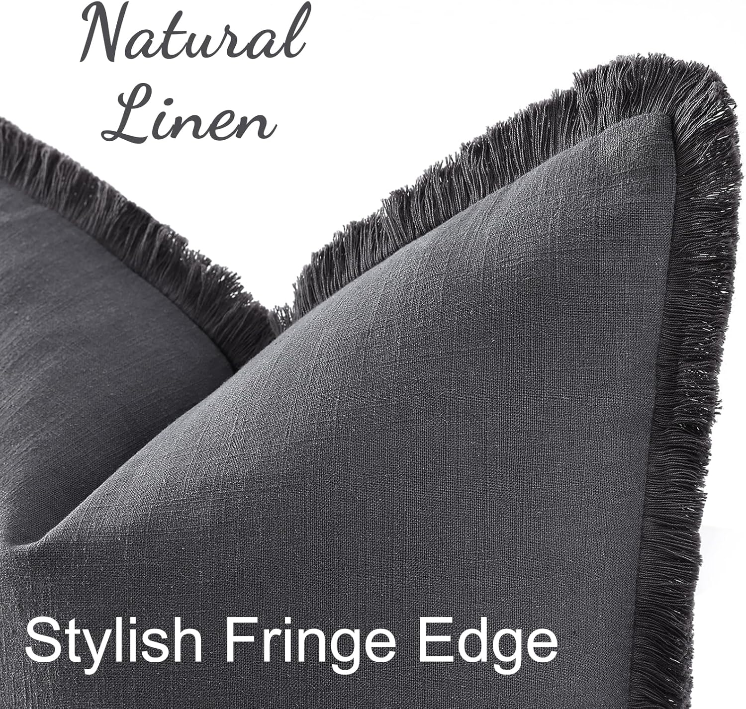Summer Decorative Neutral Linen Fringe Throw Pillow Covers Pillow / Dark Grey / 18 x 18 / Set of 2