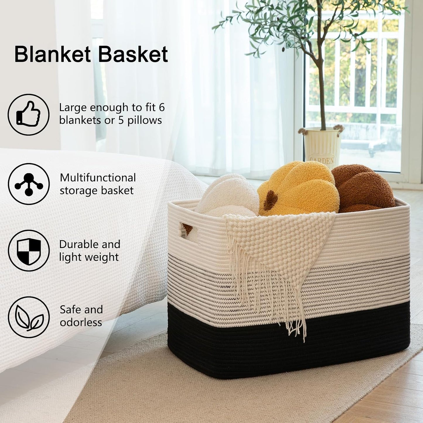 Rectangle Woven Baskets for Storage / Gradient Black / 25 x 16 x 16