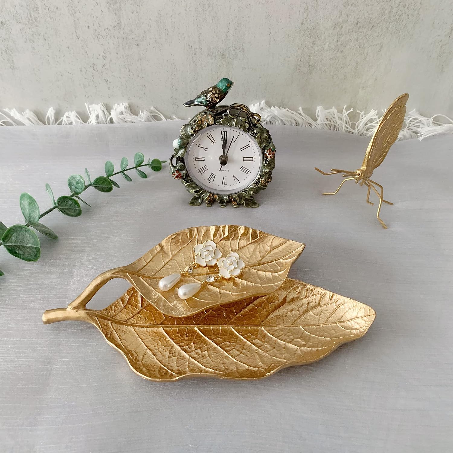 Metal Trinket Dish Leaf Shaped Ring Holder Jewelry Organizer Vanity Dish Tray / Double Mango Leaves