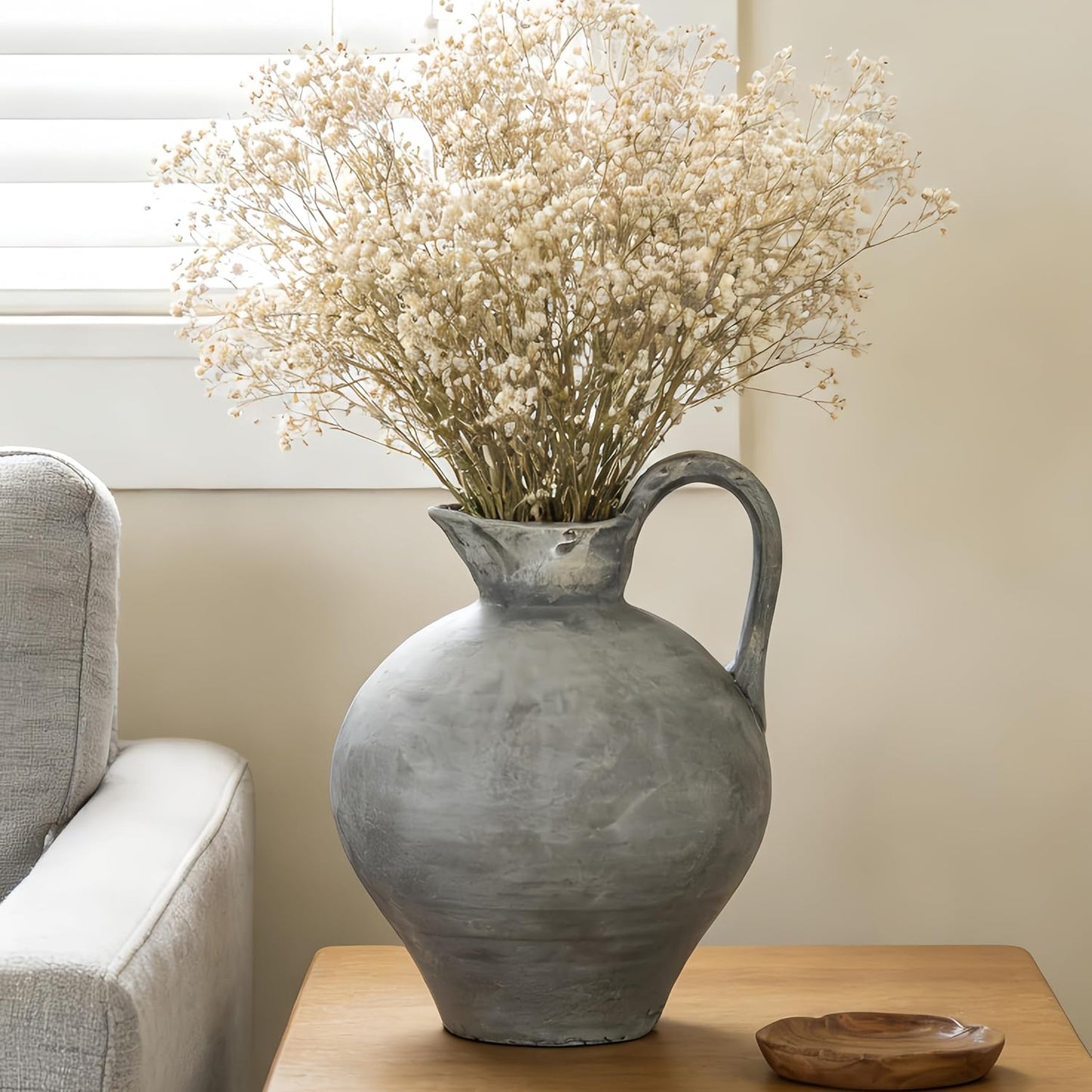 Rustic Ceramic Vase / White Gray / Shape 1 / 8.86 Inch