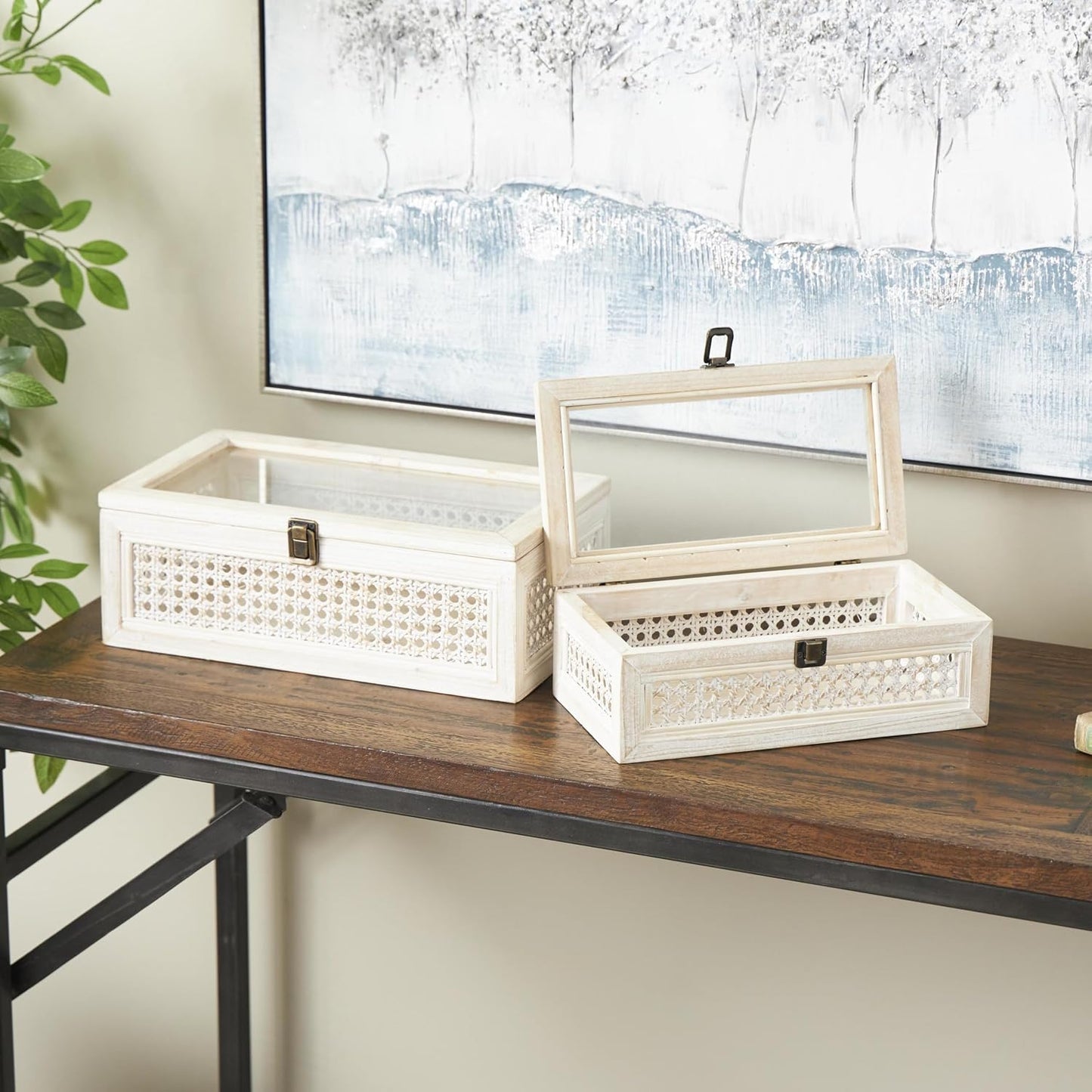Metal Handmade Decorative Box Woven Storage Decorative Keepsake Boxes / Cream / 14", 12"W