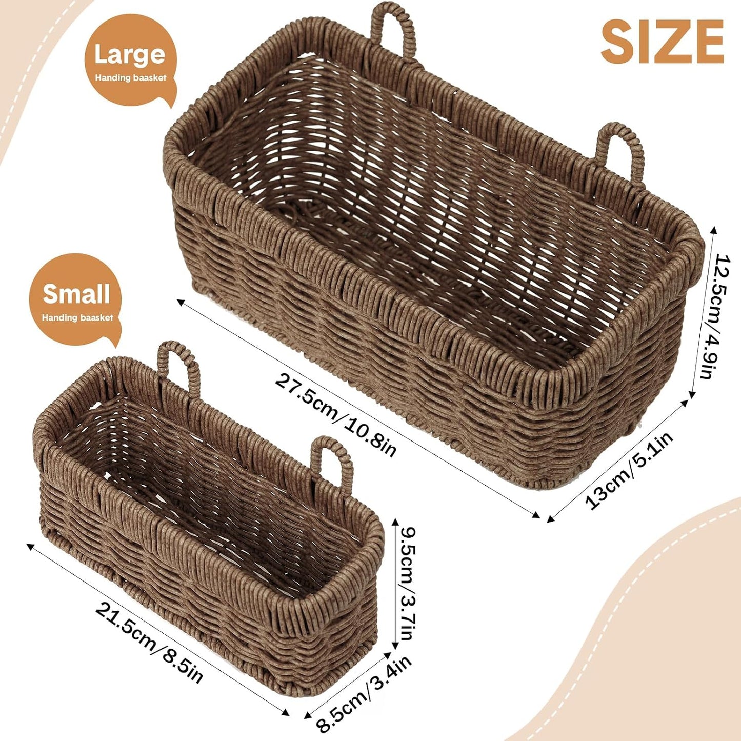Woven Hanging Wall Baskets for Storage Style / Boho / Brown / Imitation Rattan Plastic / Set of 2