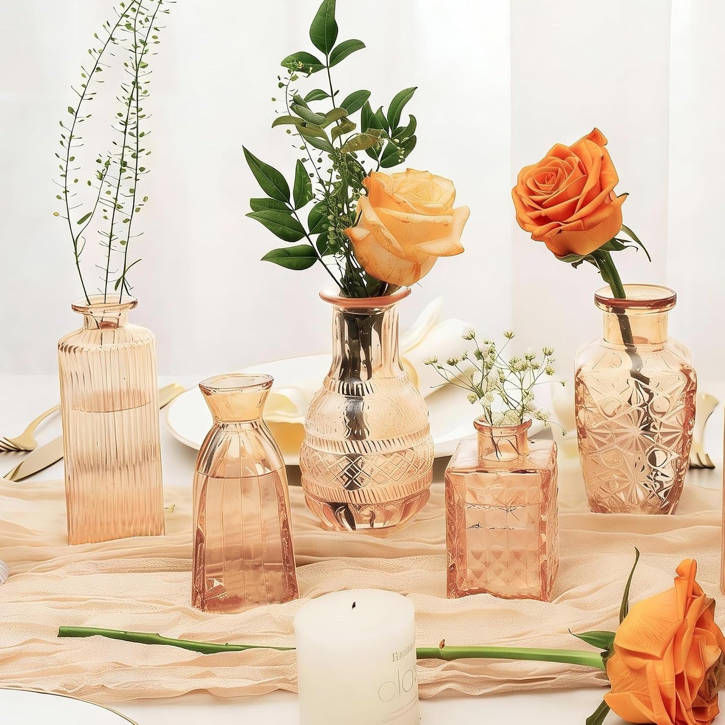 Clear Glass Bud Vase Pcs / Amber Gold / Set of 12