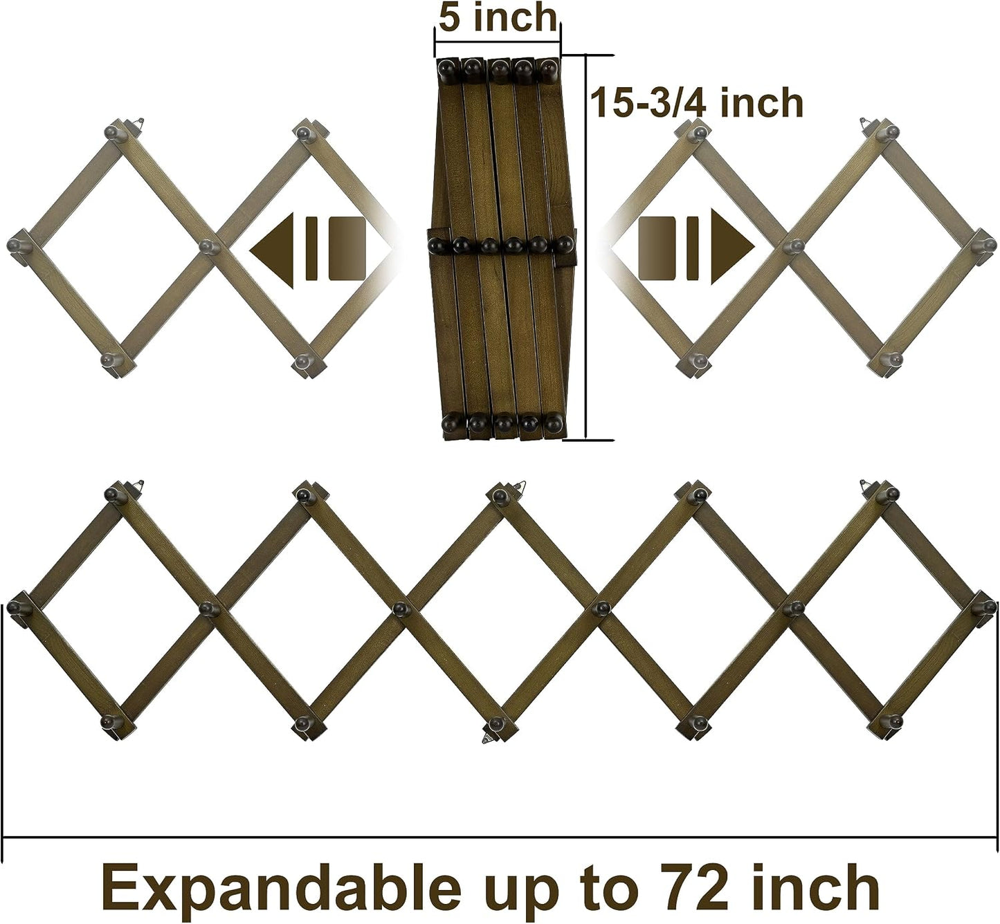 WEBI Accordion Wall Hanger,Accordion Hat Rack for Wall,Expandable Wooden Coat Rack Wall Mounted,Accordion Hook Rack for