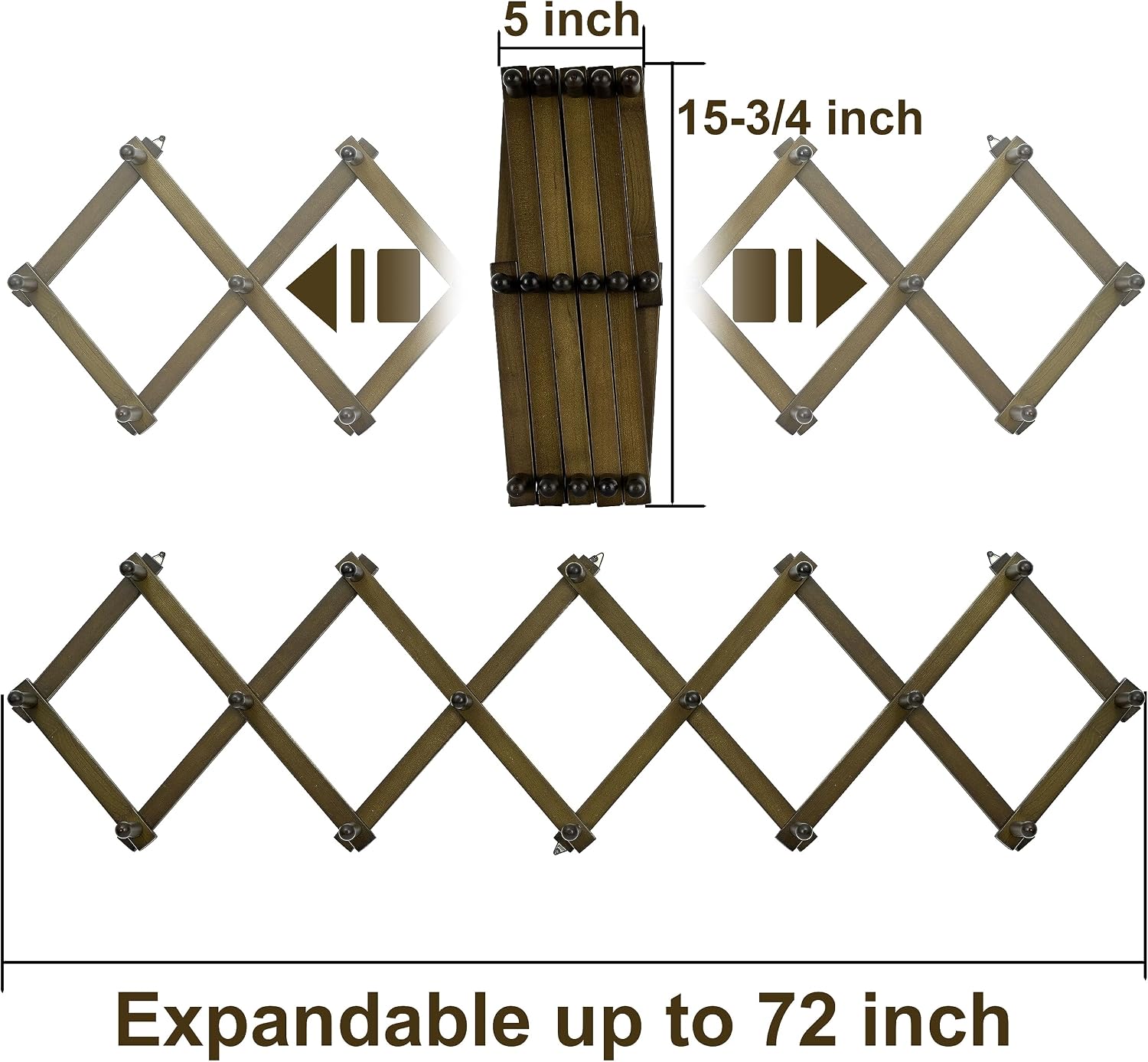 WEBI Accordion Wall Hanger,Accordion Hat Rack for Wall,Expandable Wooden Coat Rack Wall Mounted,Accordion Hook Rack for