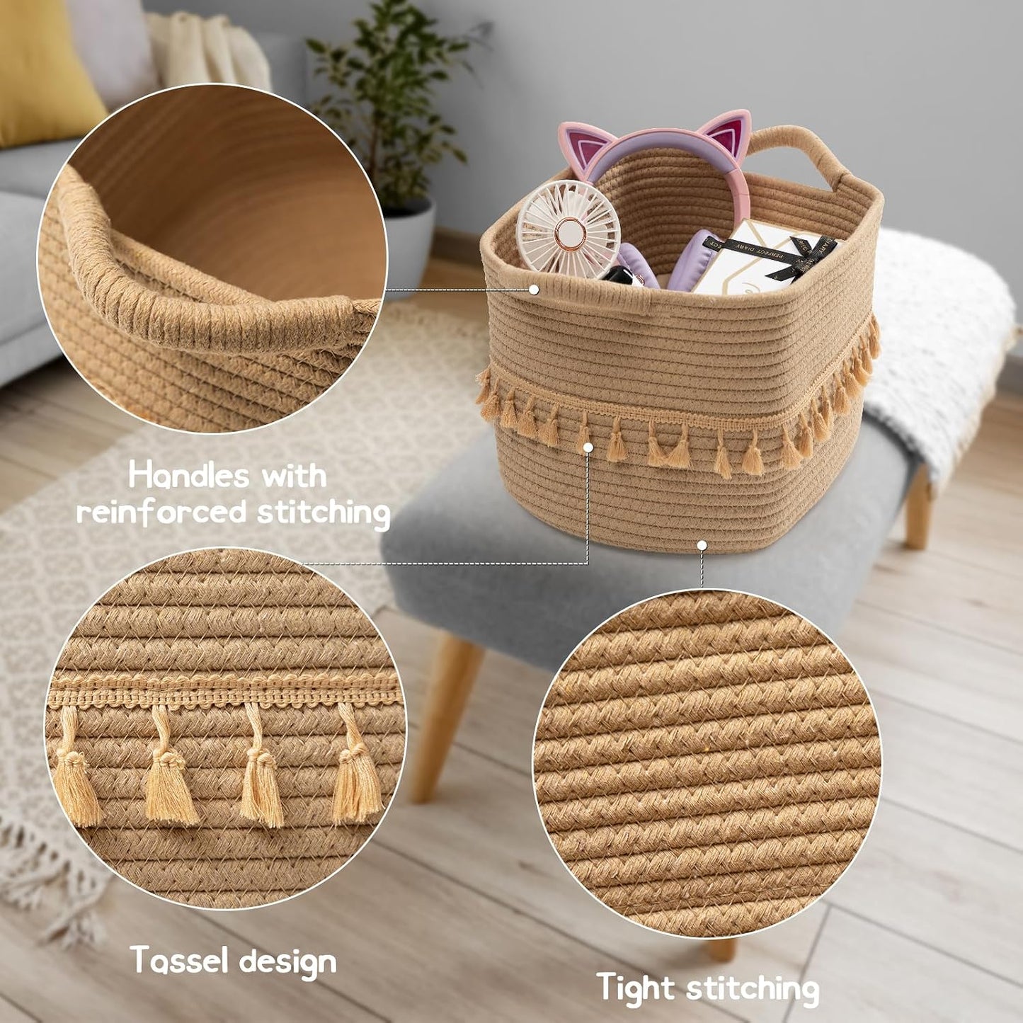 Decorative Basket / Rope Cotton Baskets for Toy / Jute / Set of 3