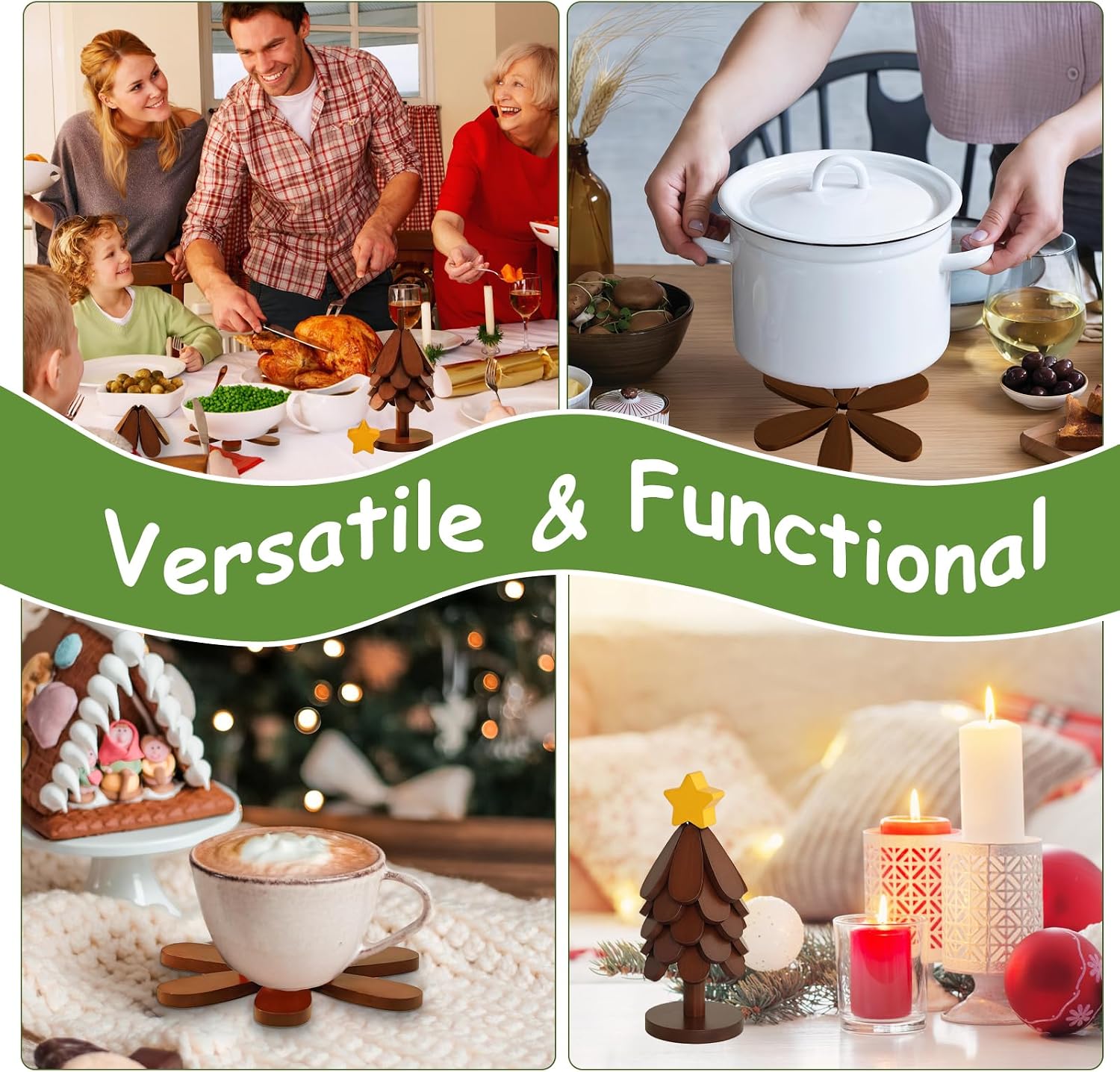 5 Foldable Heat-Resistant Trivets + 1 Stand for Hot Dishes