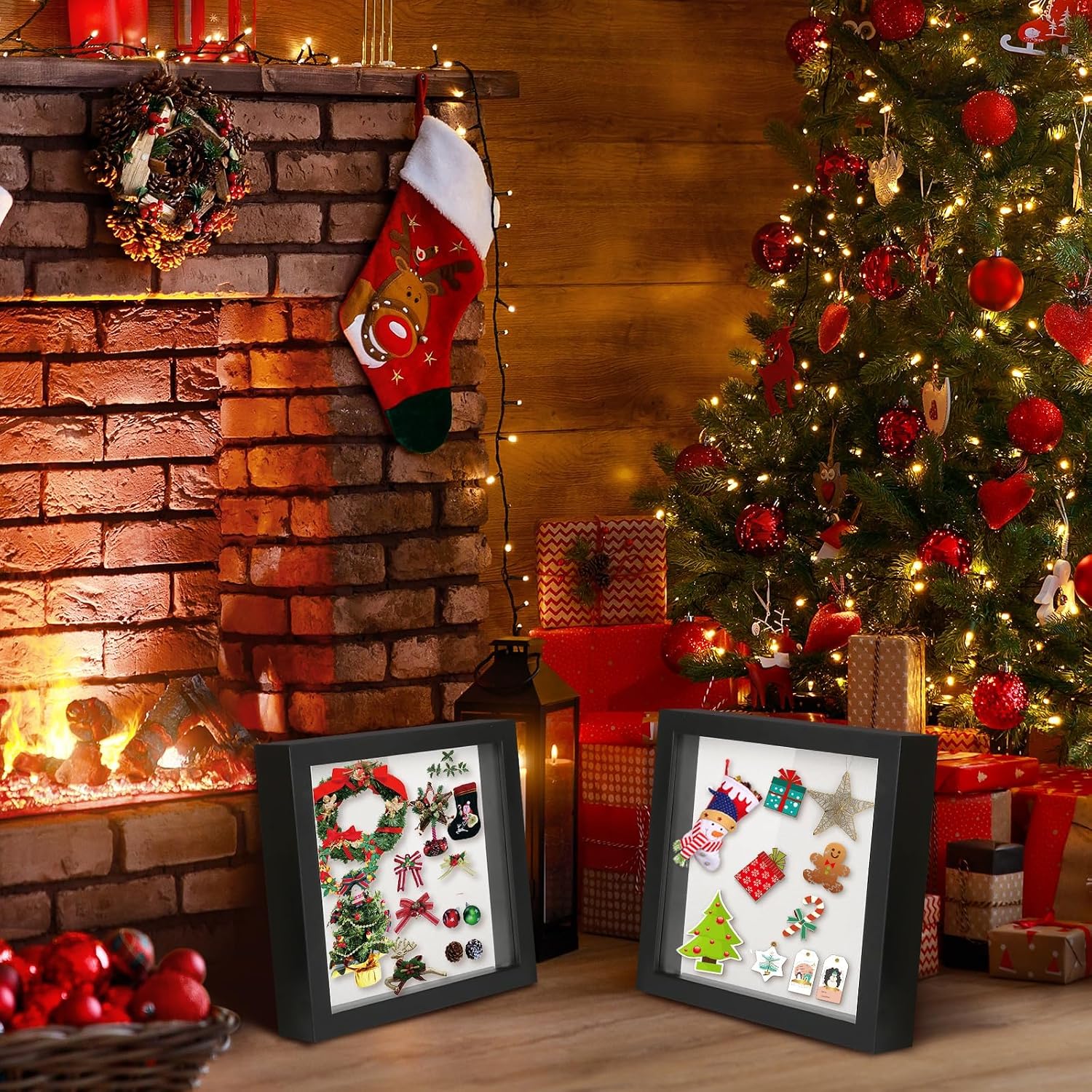QDSSDECO 12x12 Shadow Box Frame with Linen Backboard & Real Glass, Wood Display Case, Deep Showcase to Hang The Photos