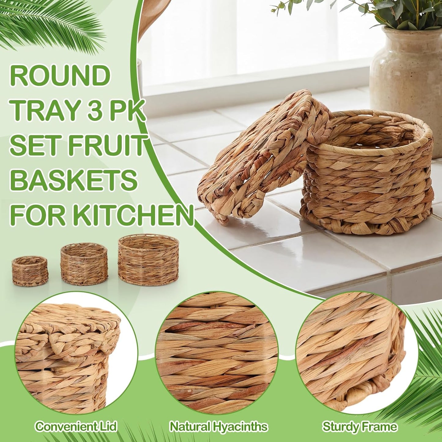 Scalloped Wicker Storage Baskets / Natural / Set of 3