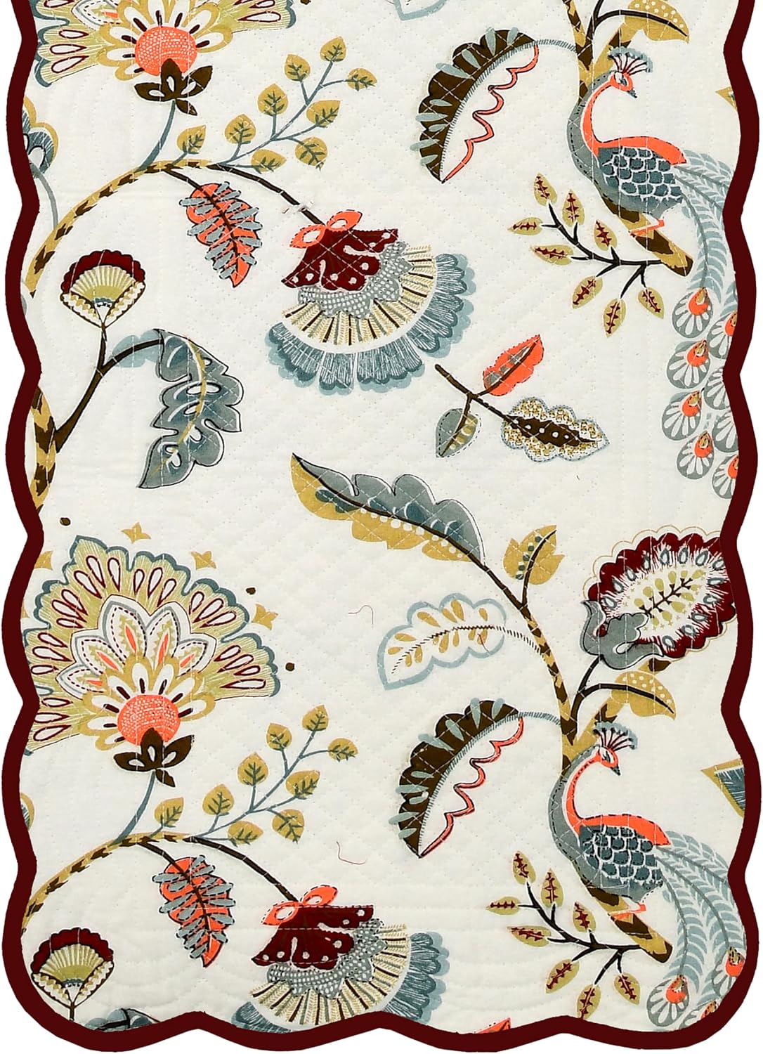 Espresso Feather - Bloom Collection Luxury Handcrafted Runner (Reversible) Cotton Quilted Fabric Machine Washable –