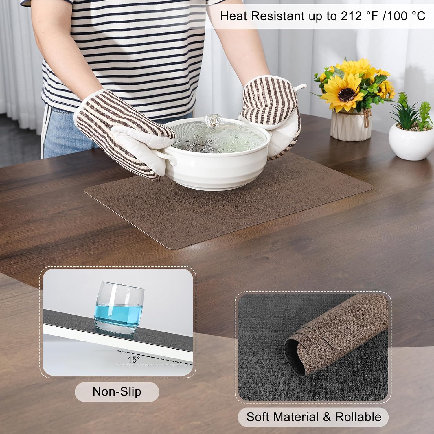 Myir JUN Faux Leather Placemats Set of 6, Dual Sided Waterproof Place Mats | Heat Resistant Wipeable Vinyl Table Mat