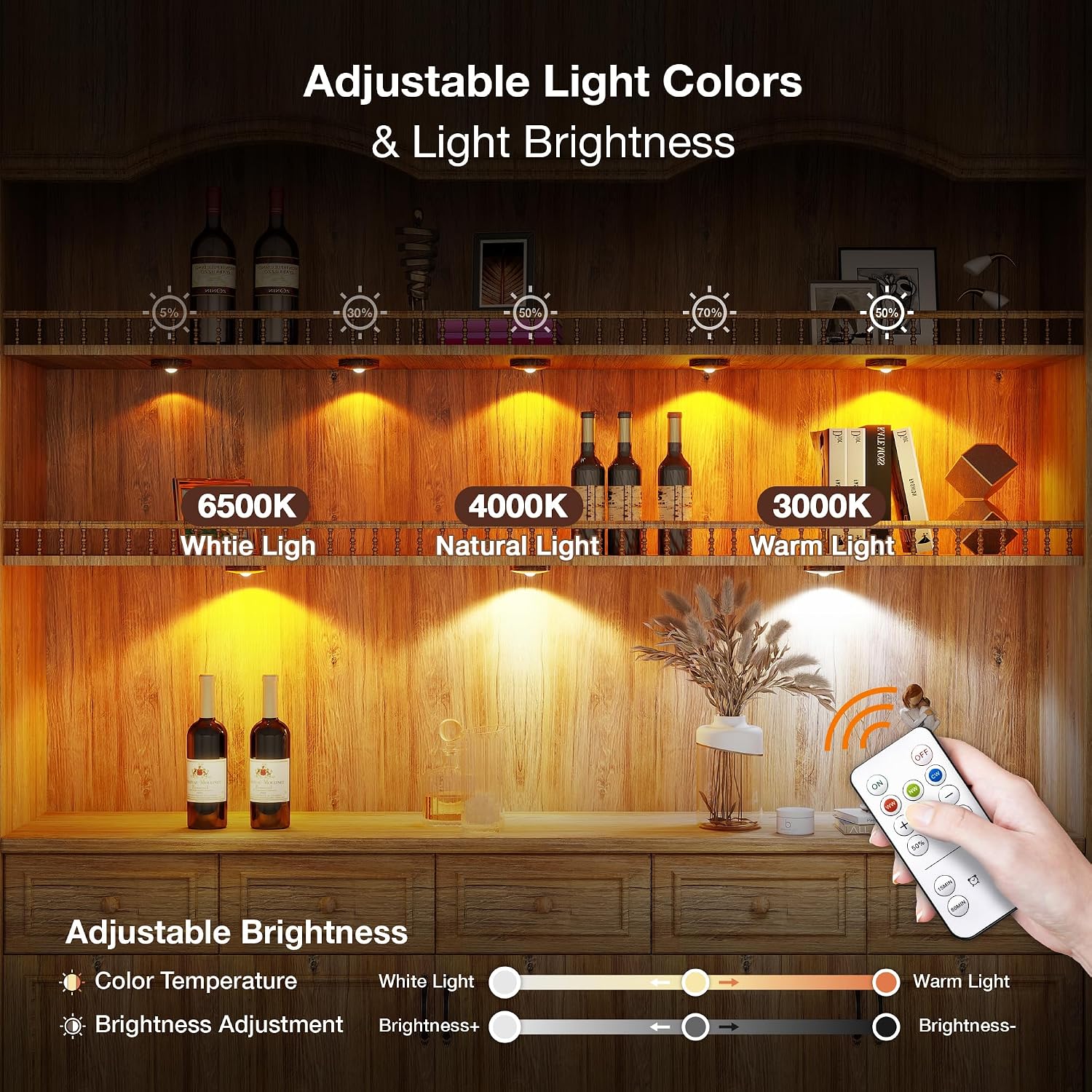 UNUSROOM Rechargeable Puck Lights with Remote Control,2000mAh High Capacity Battery Operated LED Under Cabinet