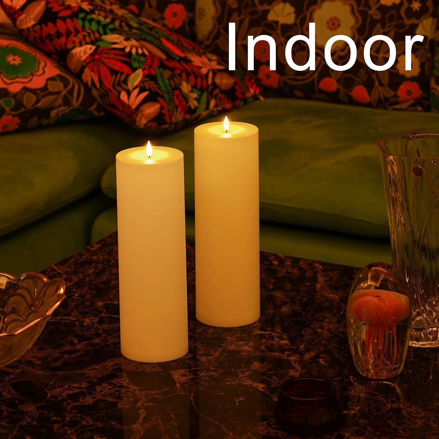 Large Flameless LED Candles Outdoor: 12" x 4" Battery Operated Pillar Candles Flickering with Timer Waterproof Fake