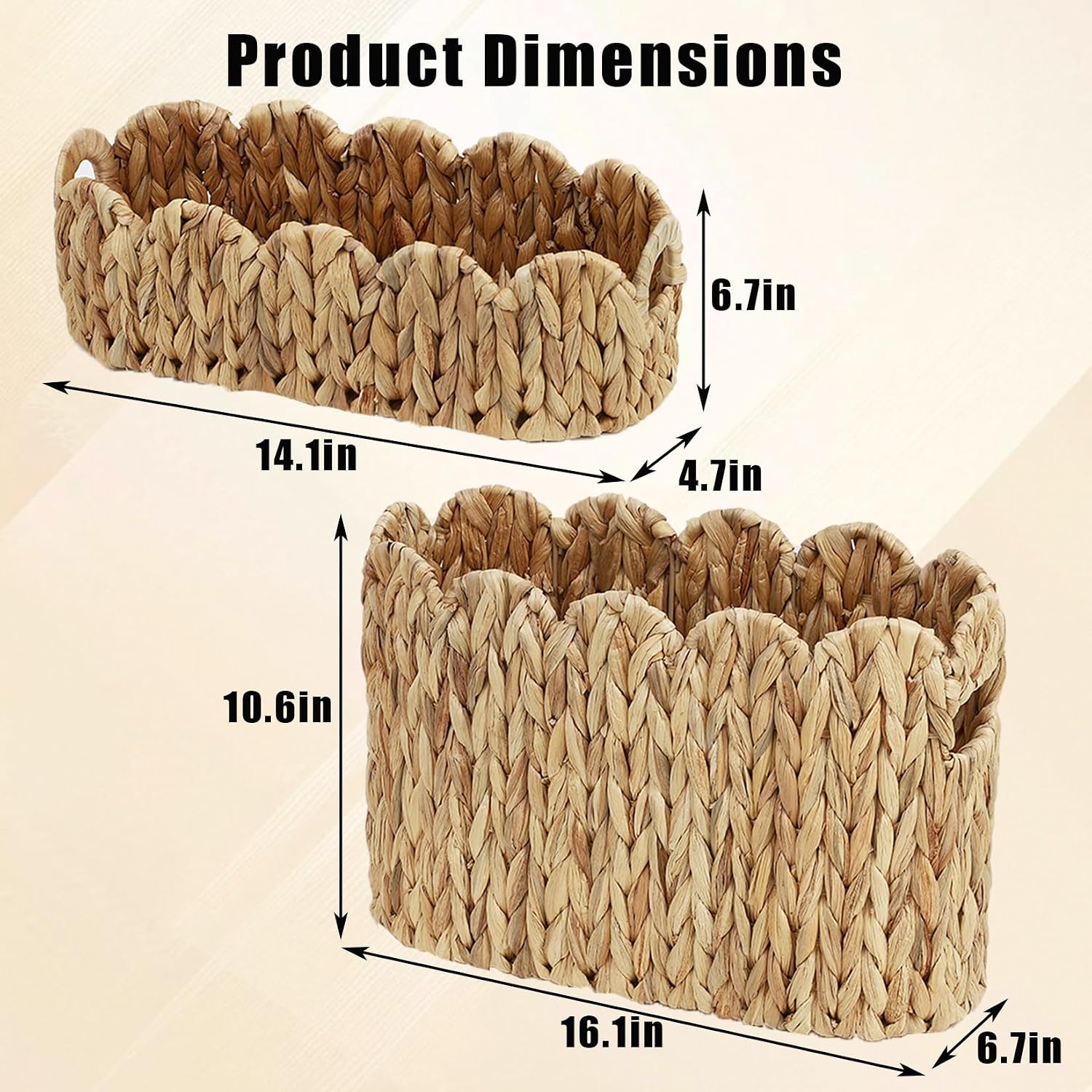 Scalloped Wicker Basket / 16.14in*6.7in*10.62in,14.17in*6.7in*4.7in / Set of 2