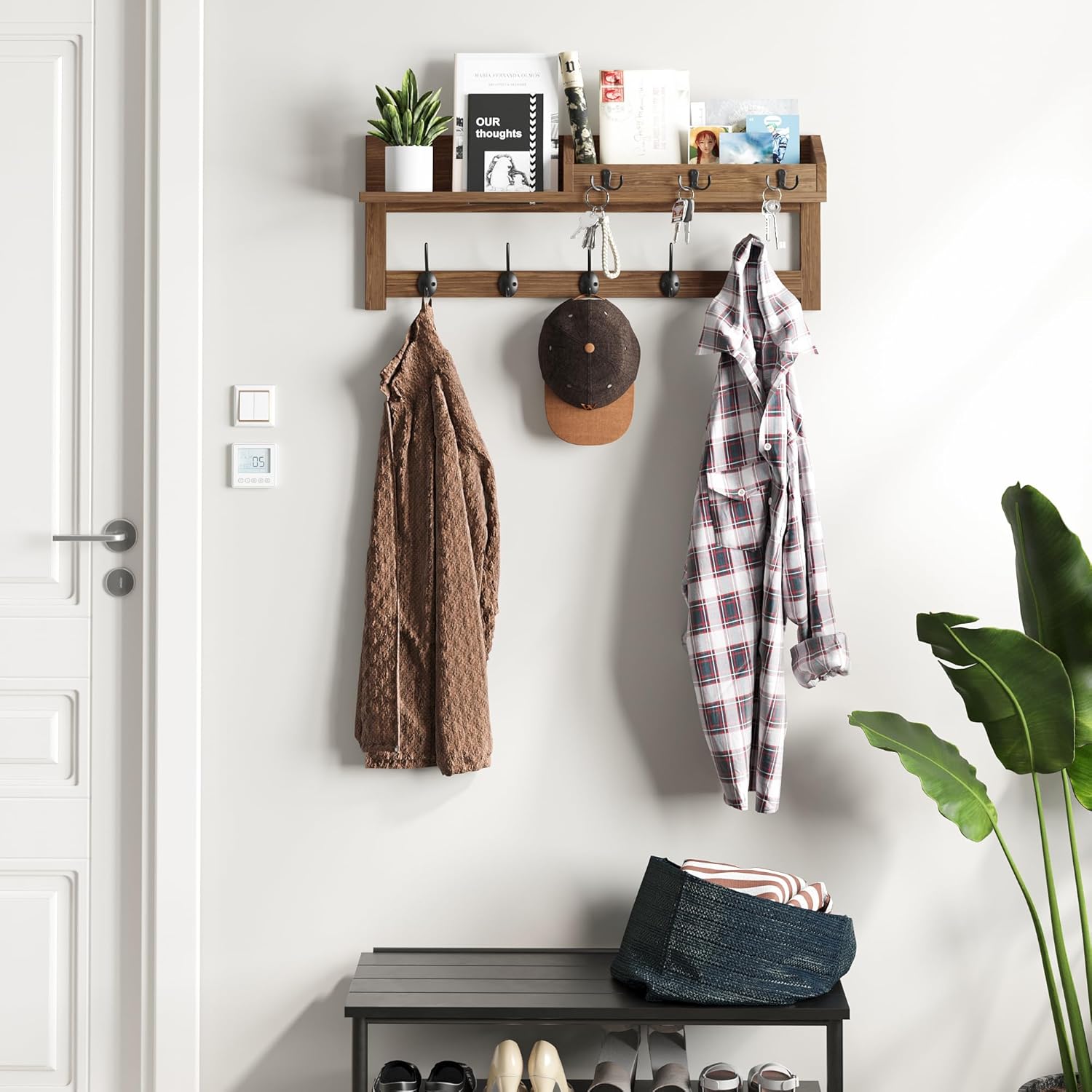 Entryway Wood Coat Hooks / 26.57" L / Brown / 26.57 Inch