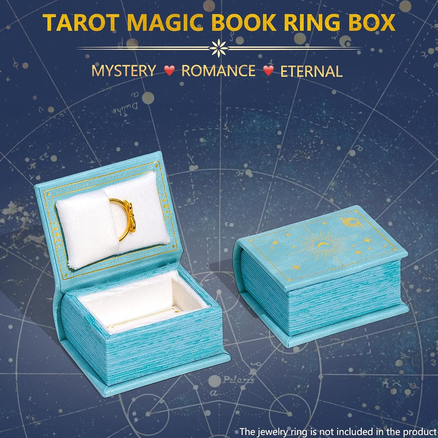 Vintage Magic Book-Shaped Ring Box Starry Sky Pattern PU Leather / Sky Blue