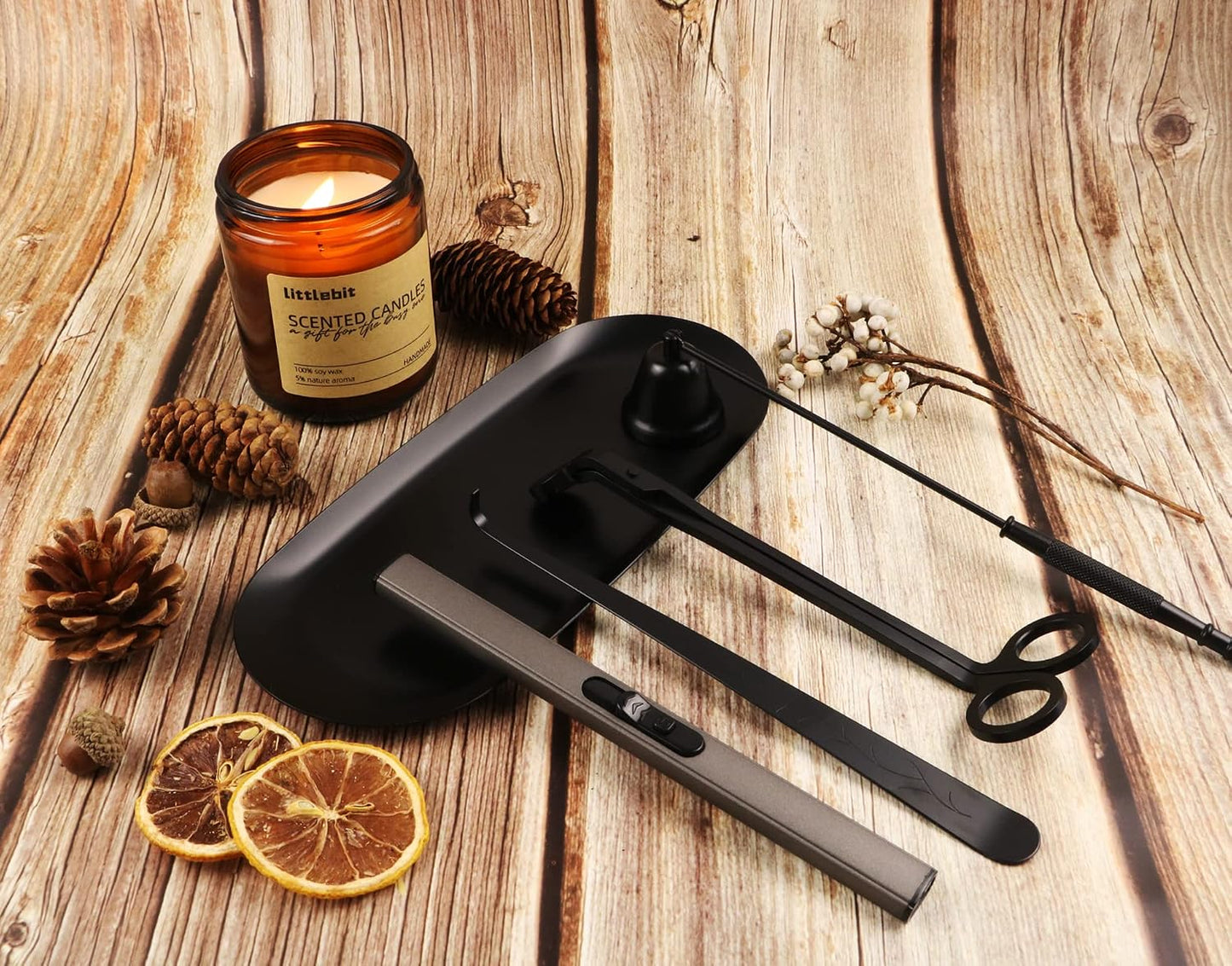 5IN1 Candle Accessory Set, Candle Wick Trimmer Cutter, Candle Snuffer & Candle Wick Dipper,Electric Lighter,Storage