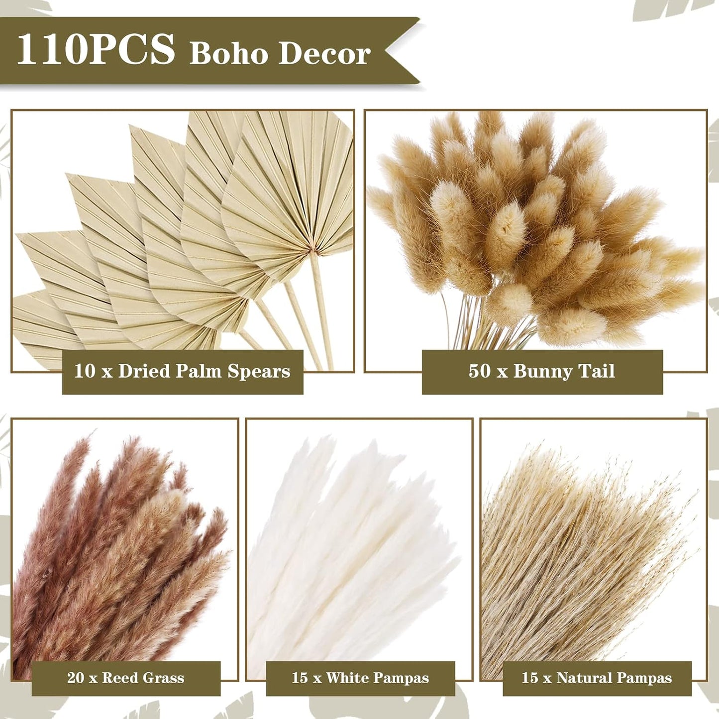 Dried Pampas Grass Decor Bulk / Set of 110