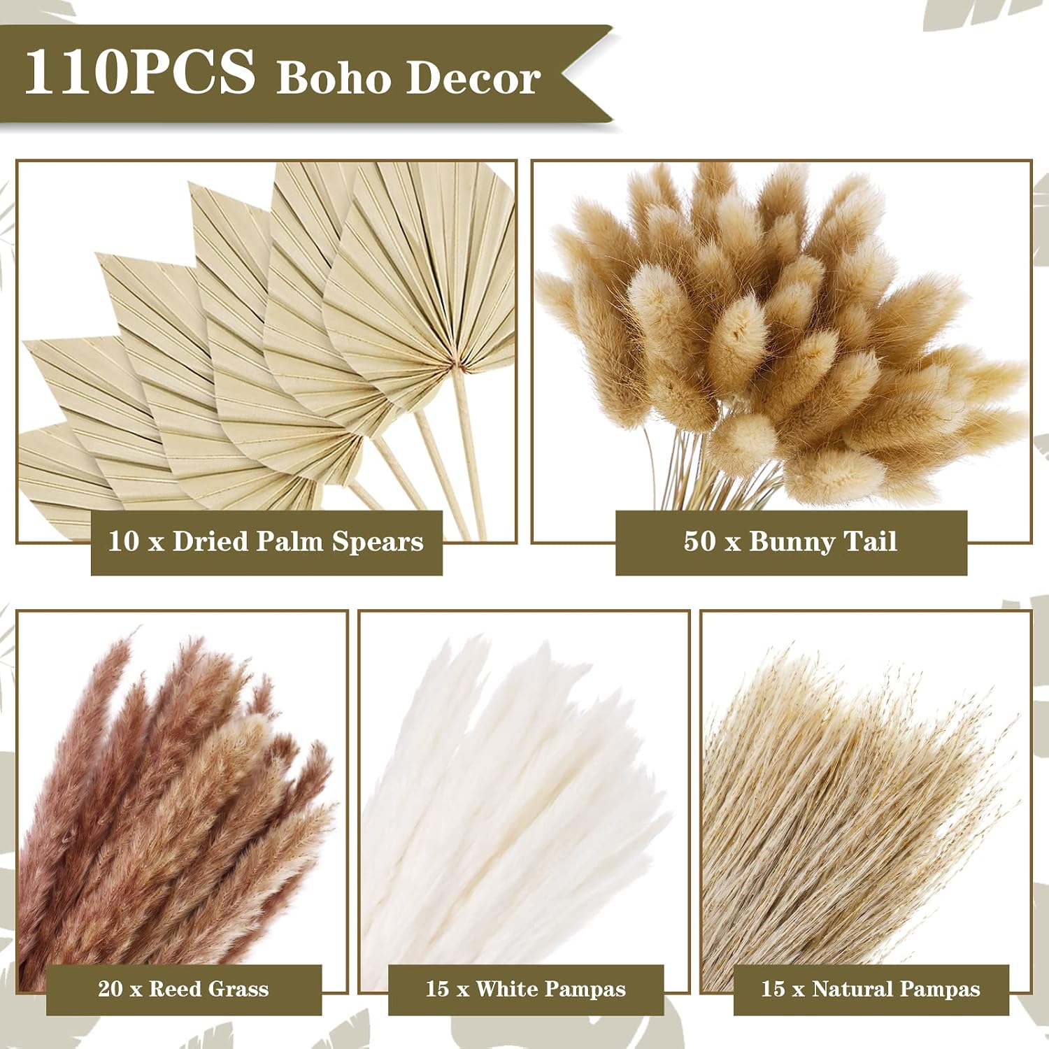 Dried Pampas Grass Decor Bulk / Set of 110